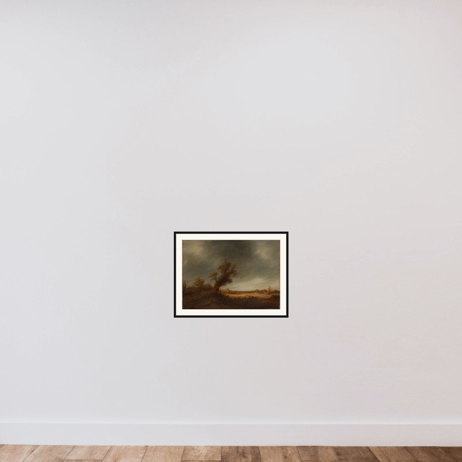 Landscape with an old oak framed — shown to scale