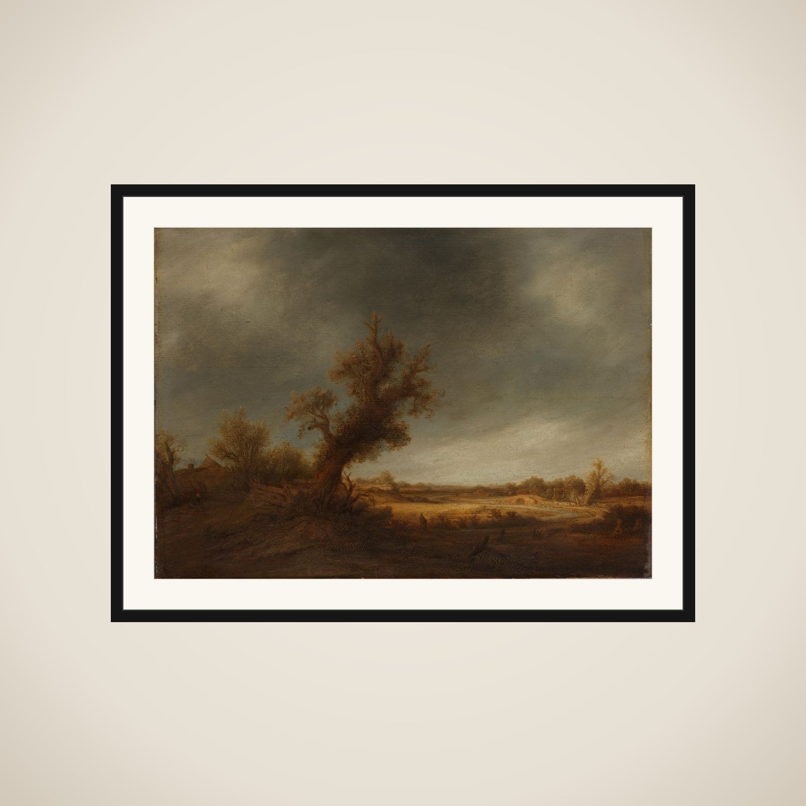 Landscape with an old oak framed