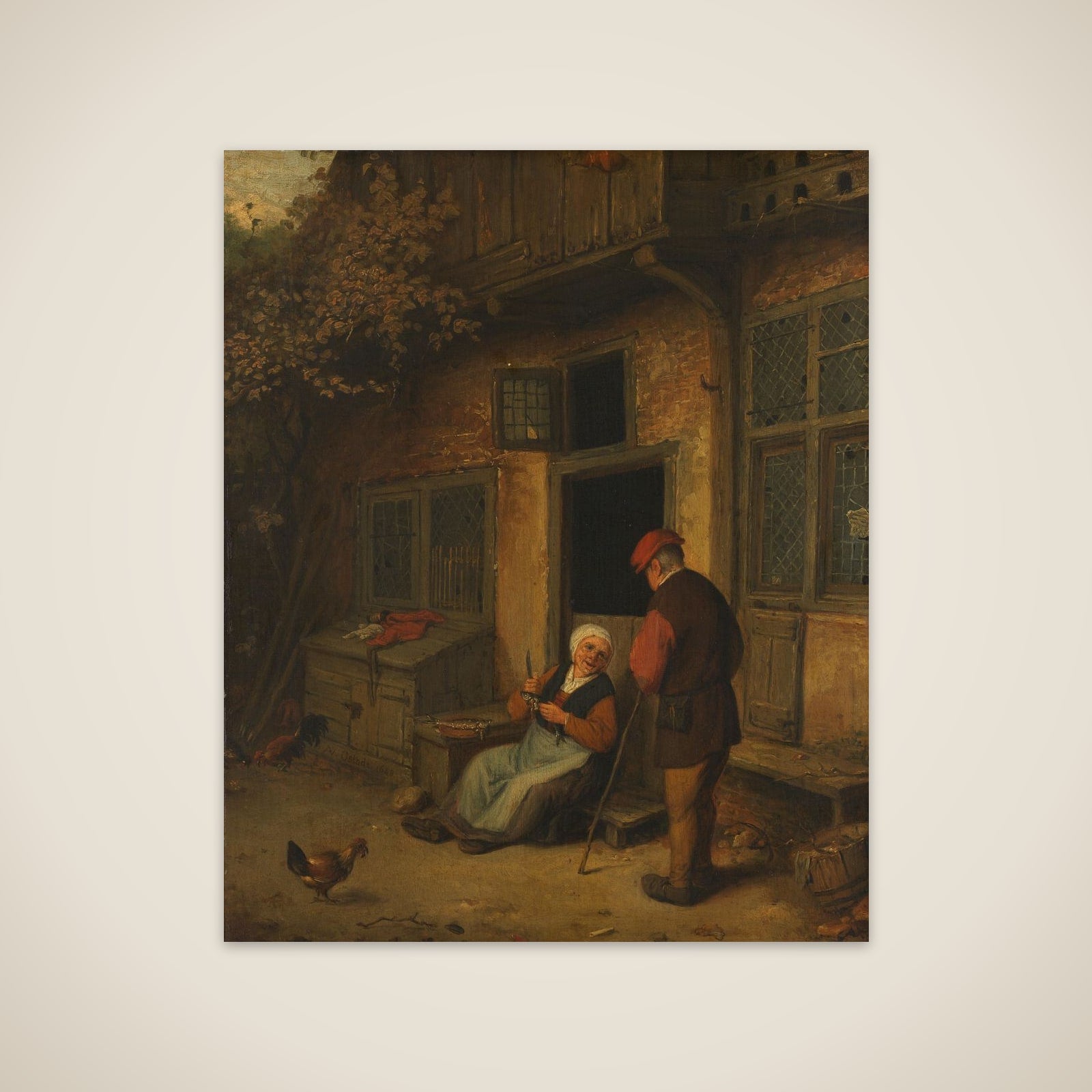 A Woman gutting Herrings in front of her House unframed print