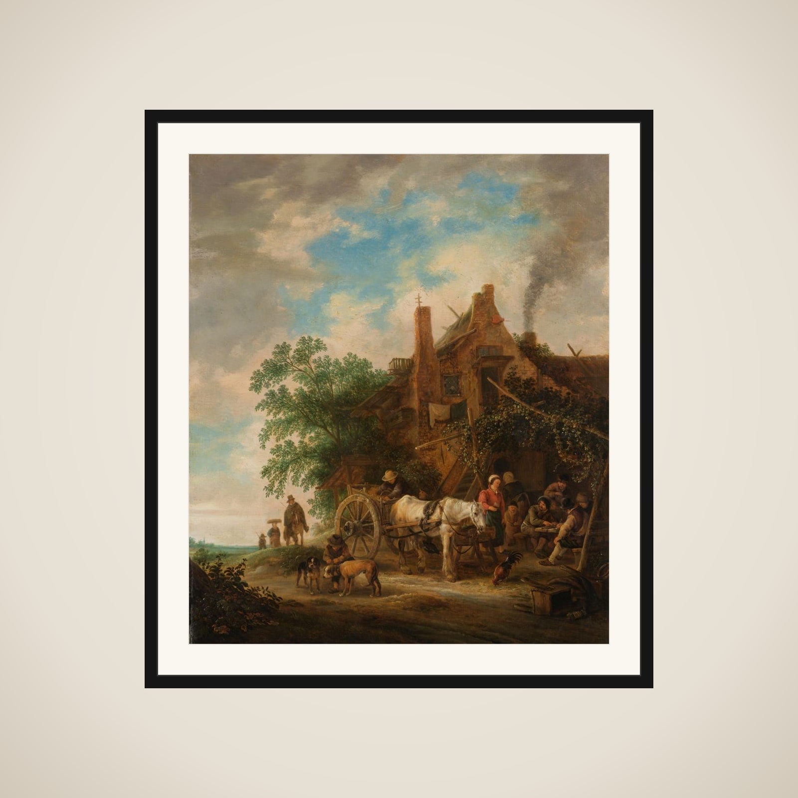 Country inn with horse and wagon framed