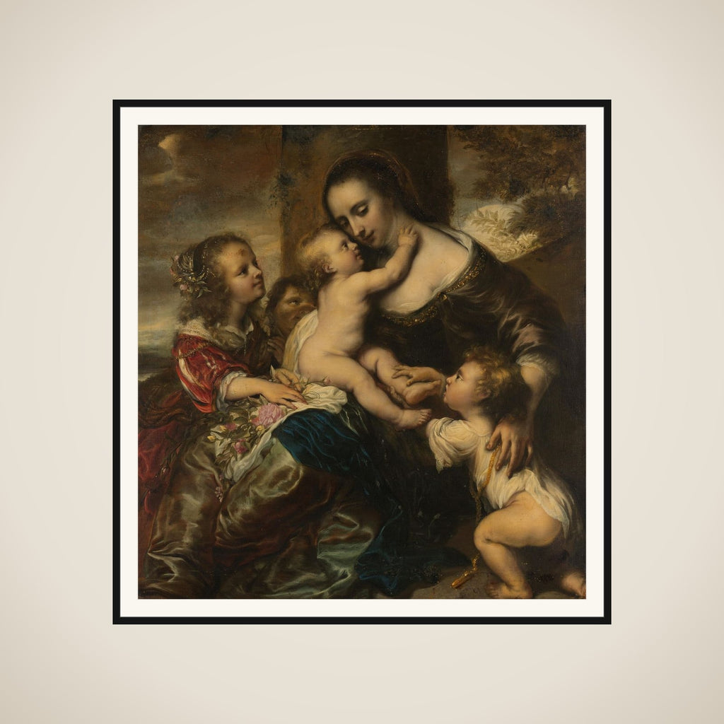 Portrait of a woman with four children, depicted as Caritas framed