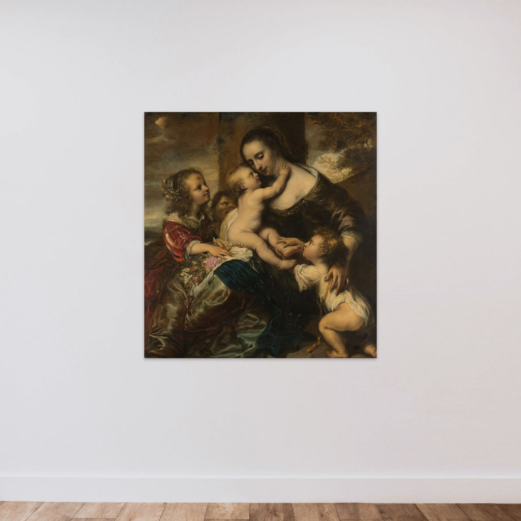 Portrait of a woman with four children, depicted as Caritas unframed — shown to scale