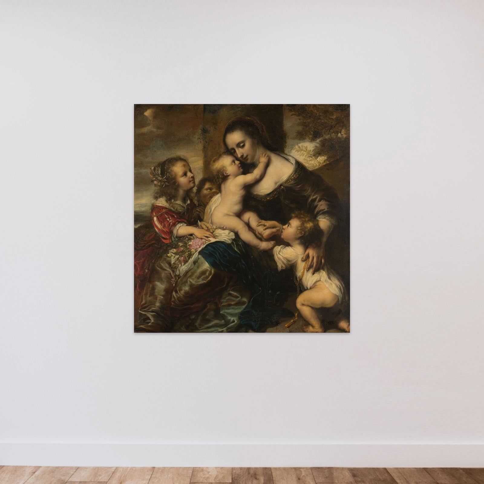 Portrait of a woman with four children, depicted as Caritas unframed — shown to scale