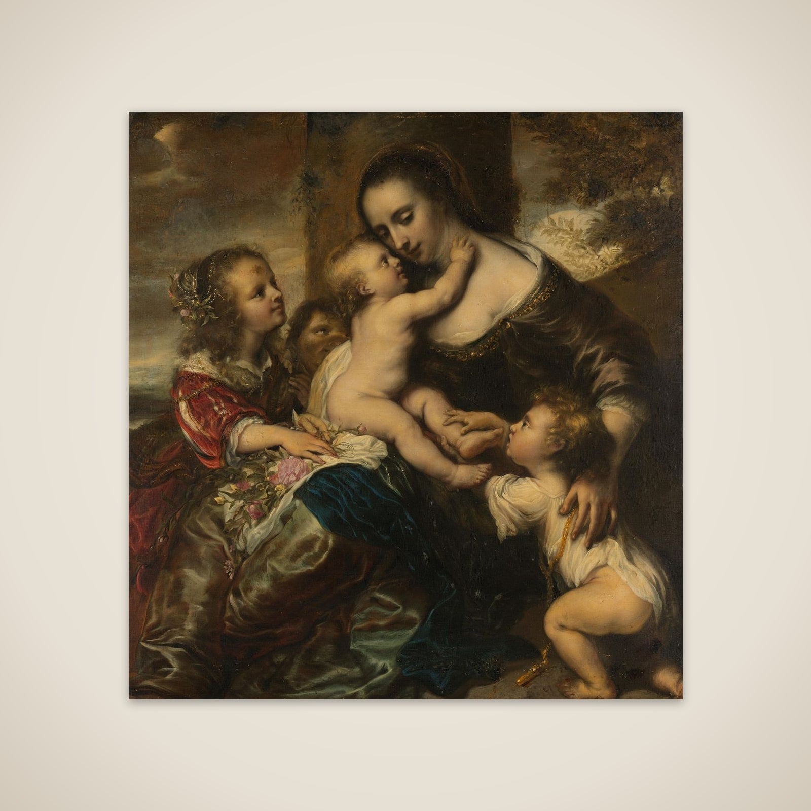 Portrait of a woman with four children, depicted as Caritas unframed print