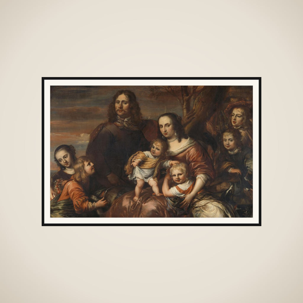 A couple with six children framed
