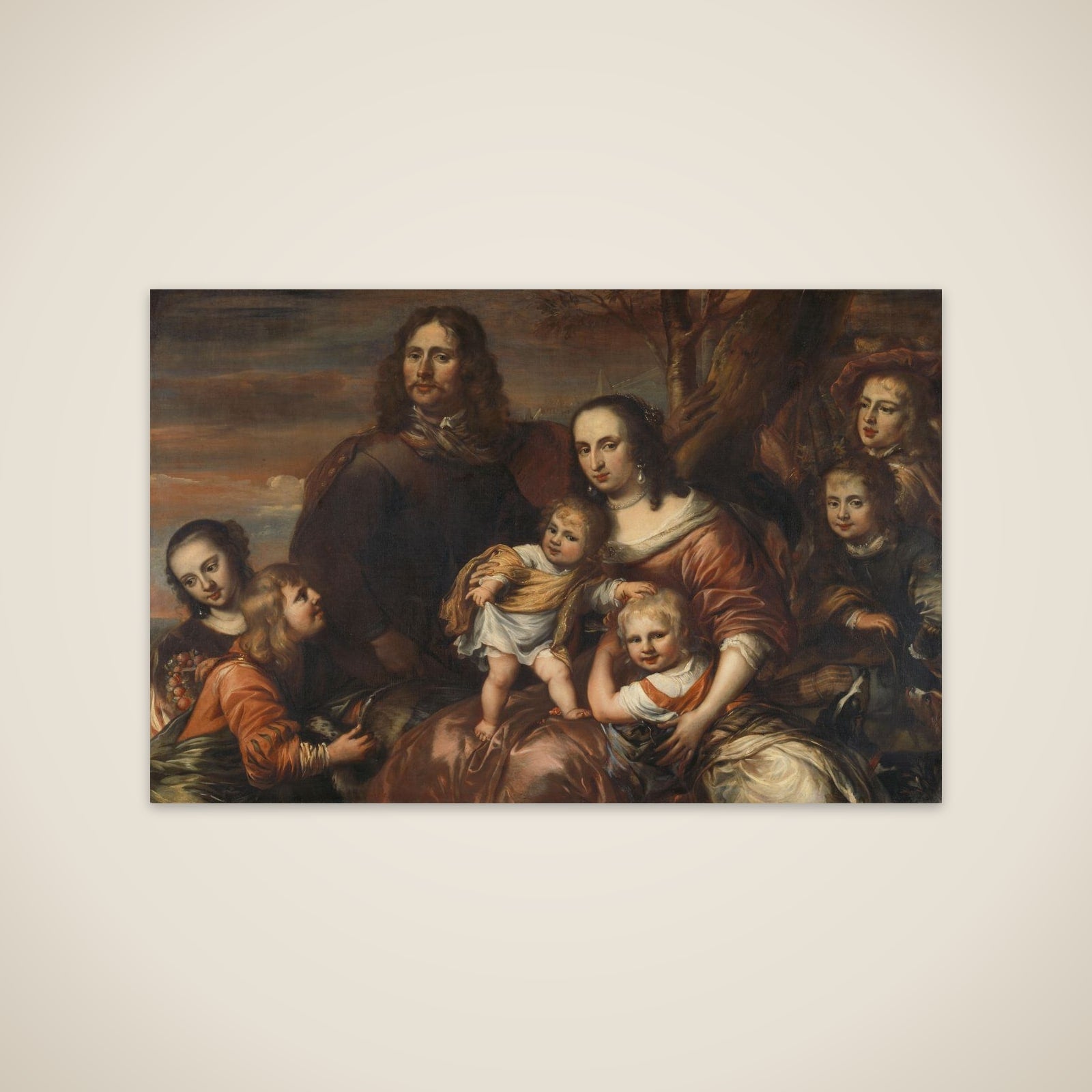 A couple with six children unframed print
