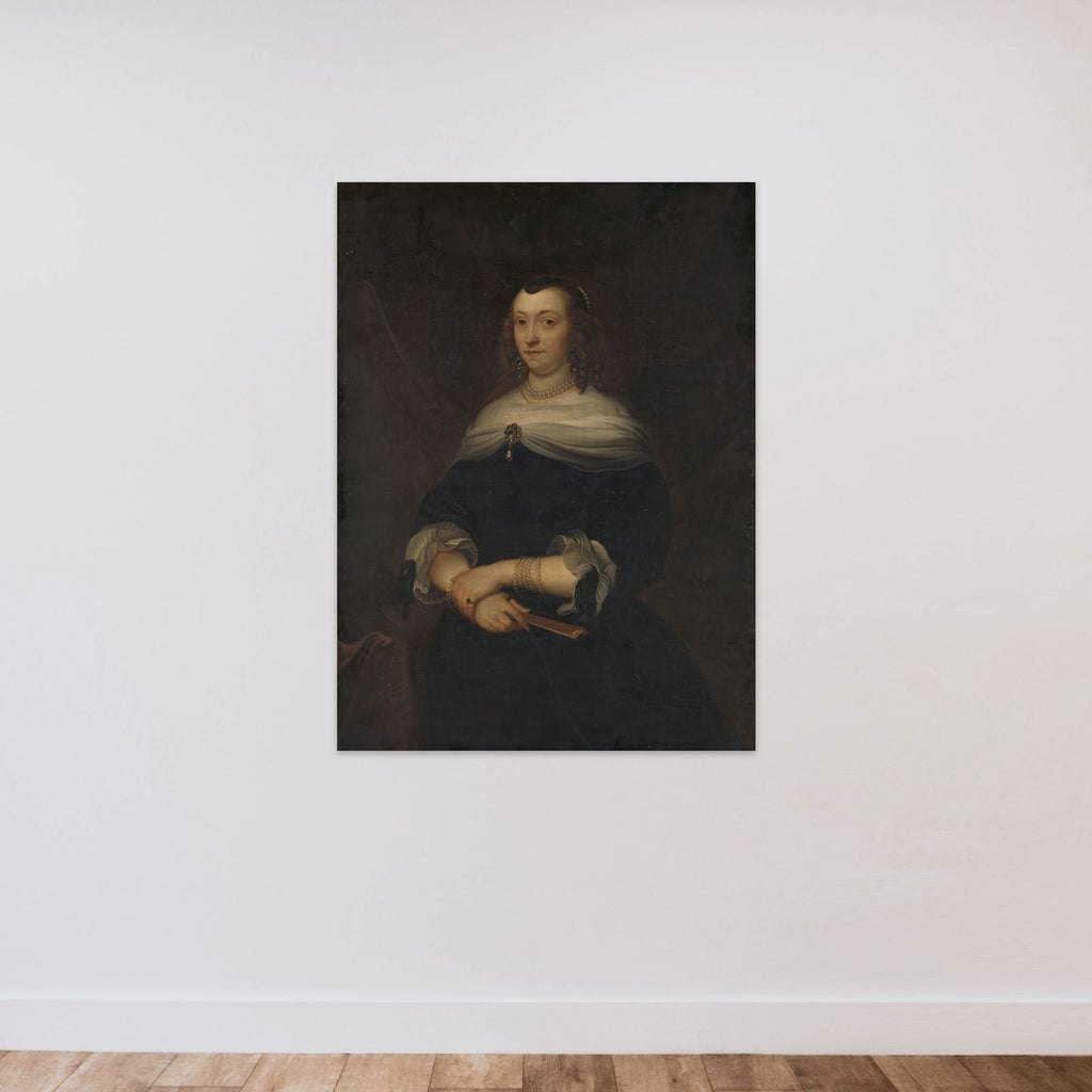 Portrait of a woman, thought to be Sara van Os (born in 1610) unframed — shown to scale
