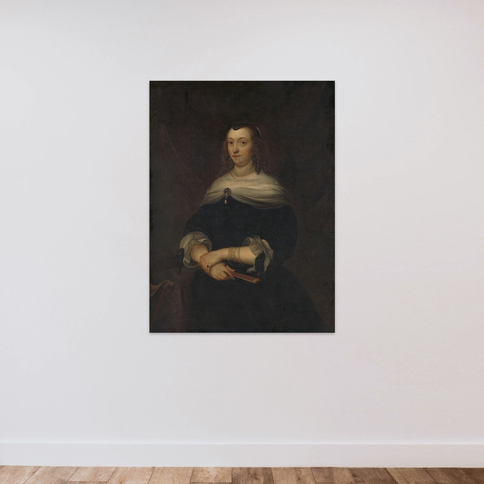 Portrait of a woman, thought to be Sara van Os (born in 1610) unframed — shown to scale