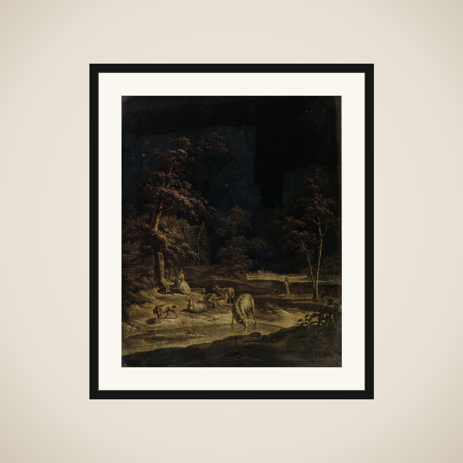 Shepherdess with Sheep framed