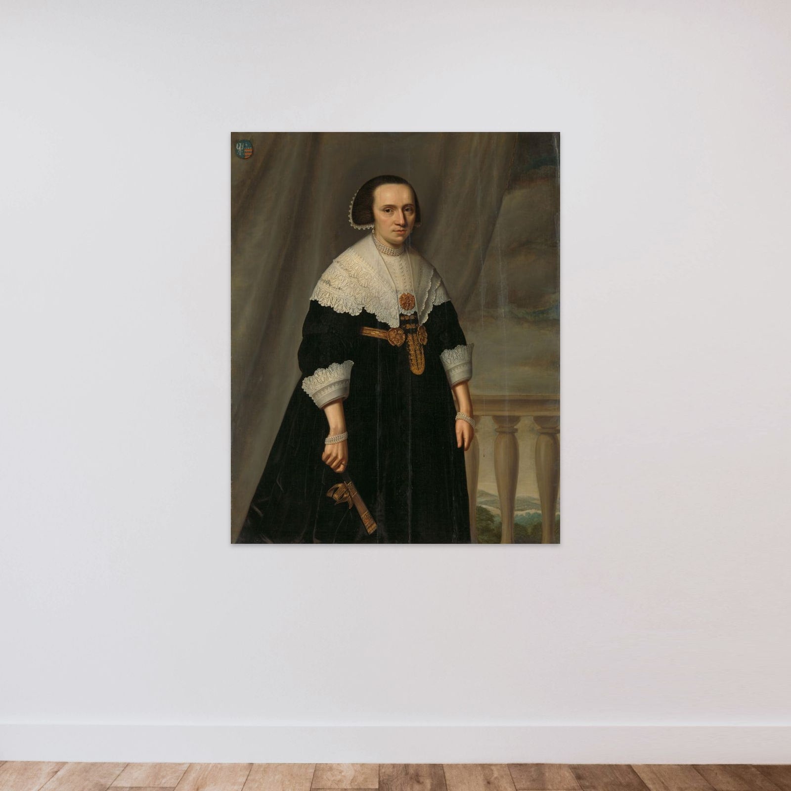 Portrait of a Woman, probably Machtelt Bas (?-1681) unframed — shown to scale