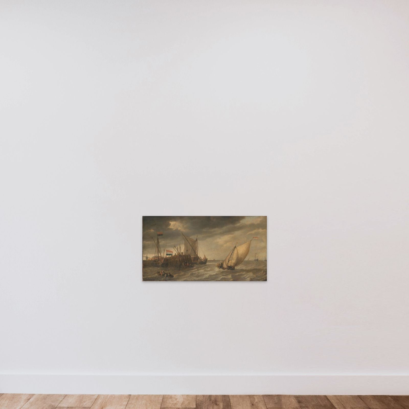 Travellers Disembarking at a Jetty on the Scheldt in Strong Winds unframed — shown to scale