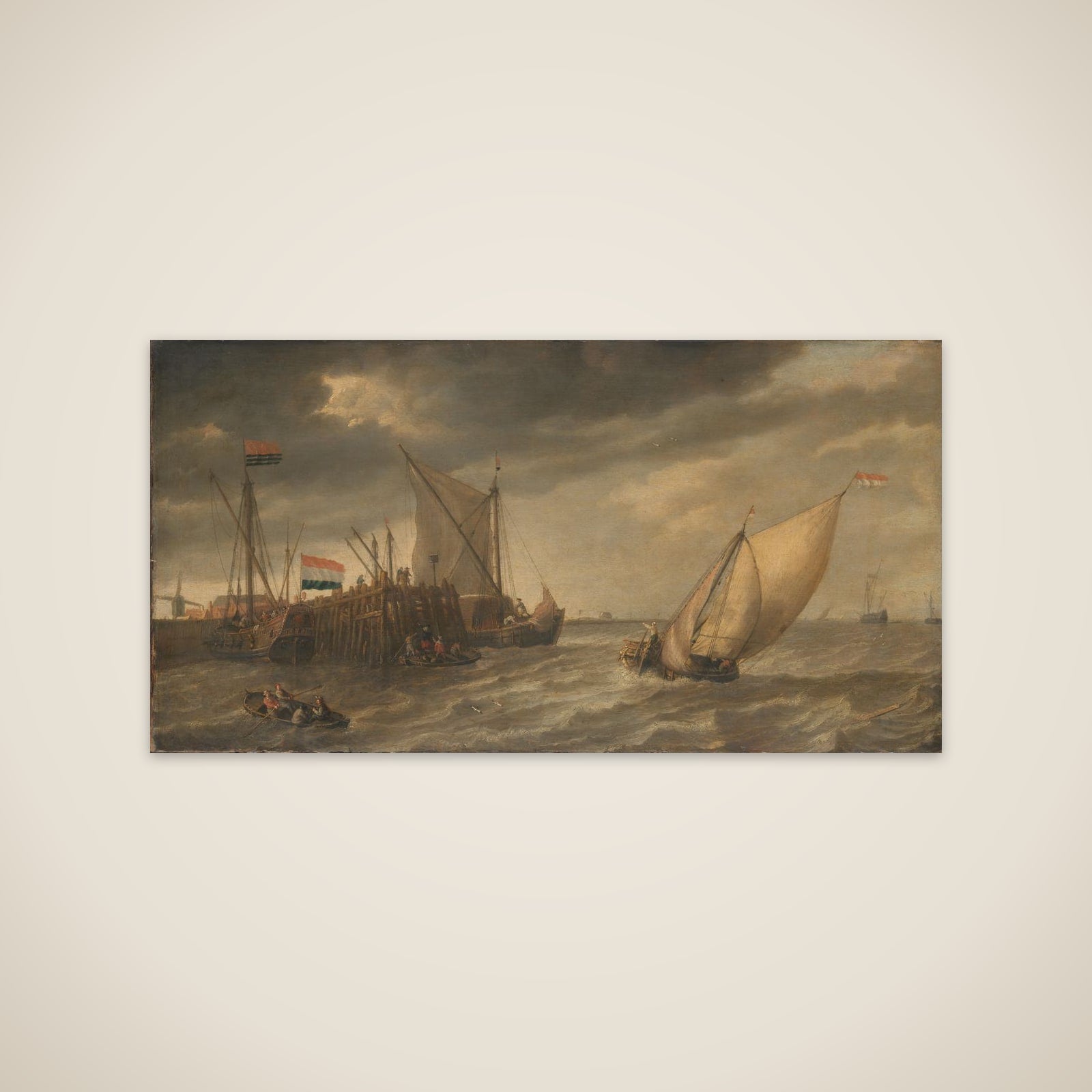 Travellers Disembarking at a Jetty on the Scheldt in Strong Winds unframed print