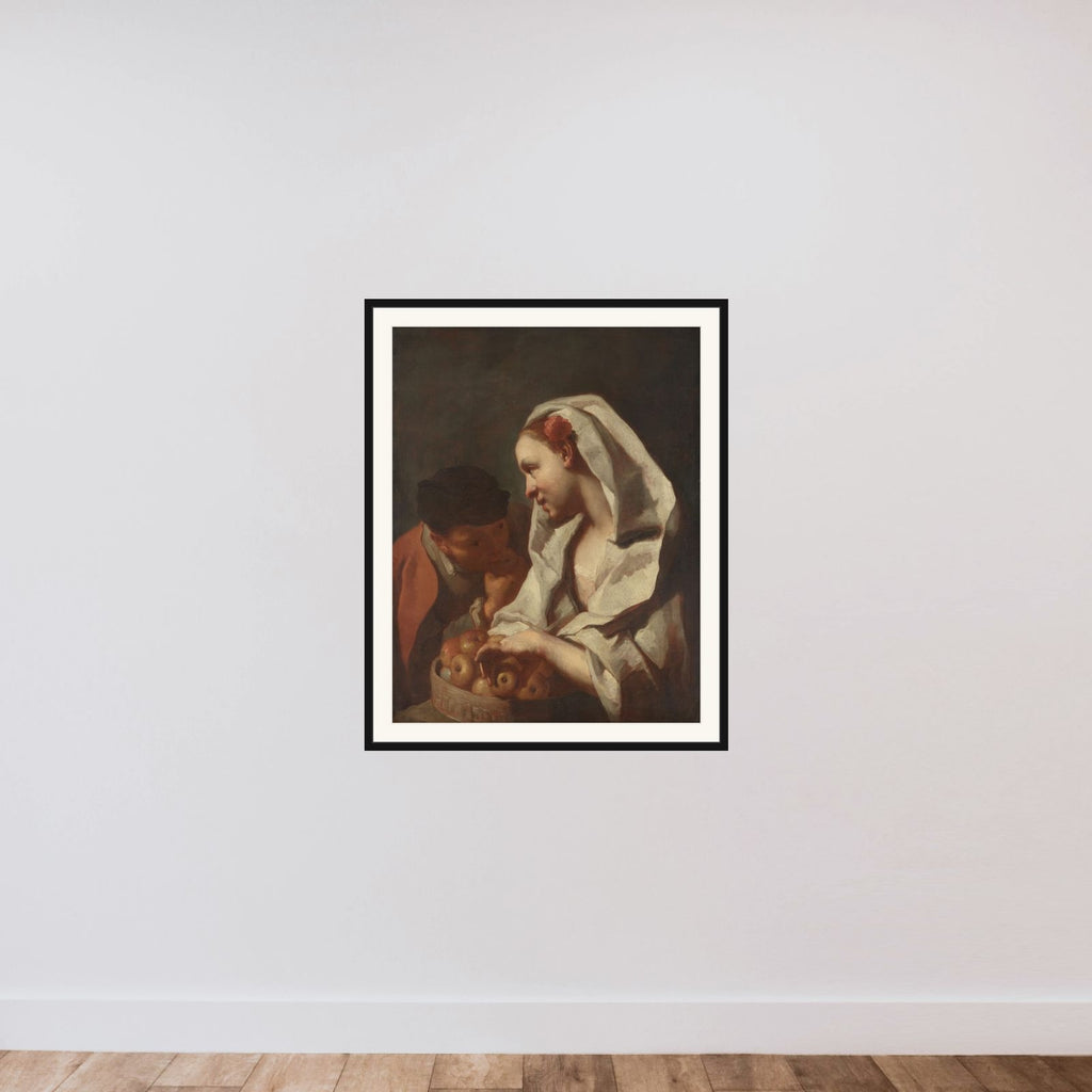 Girl Selling Fruit framed — shown to scale
