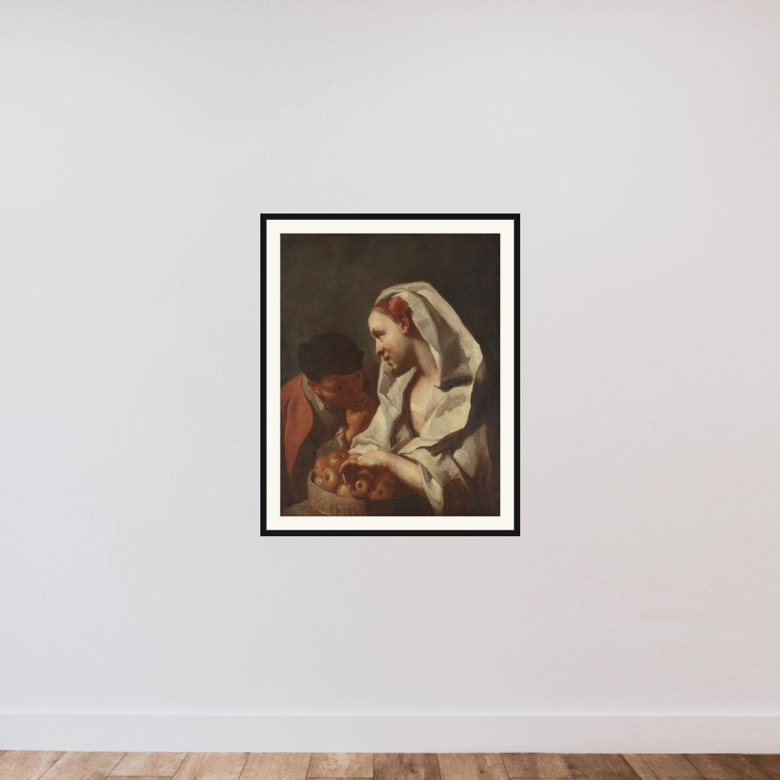 Girl Selling Fruit framed — shown to scale