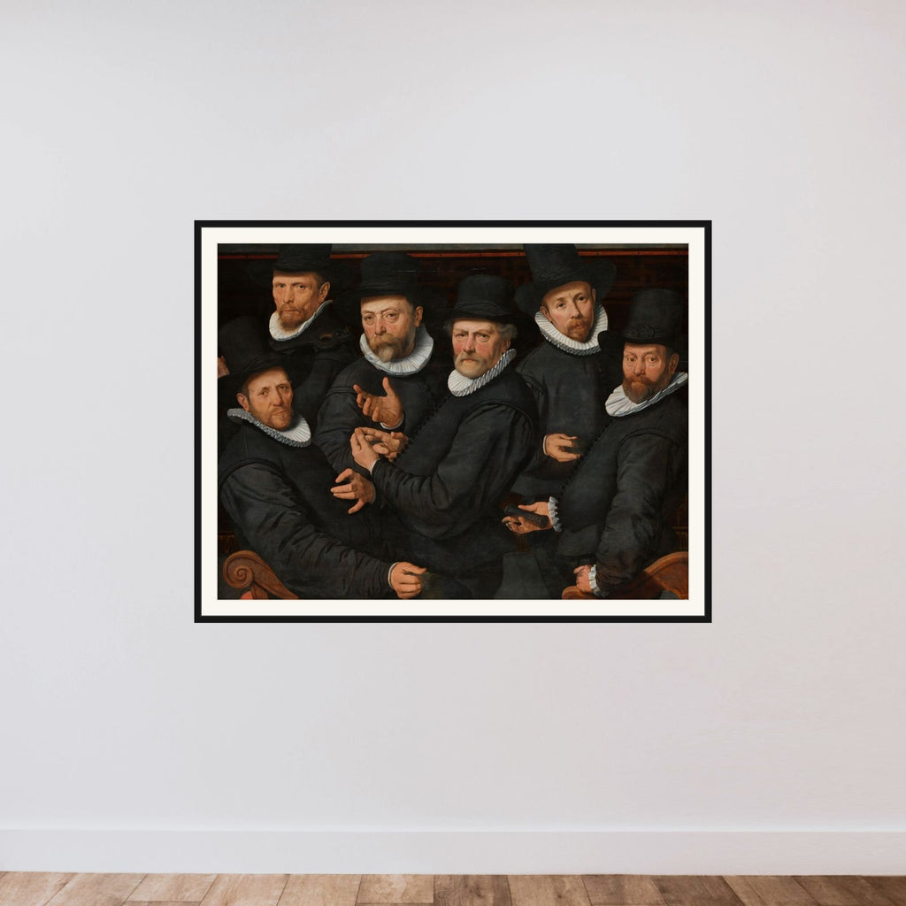 Six Wardens of the Drapers’ Guild framed — shown to scale