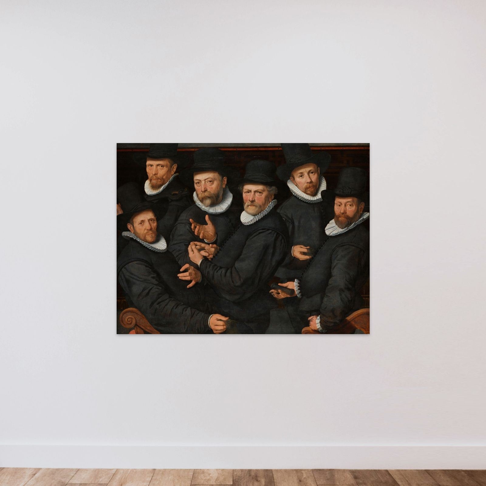 Six Wardens of the Drapers’ Guild unframed — shown to scale