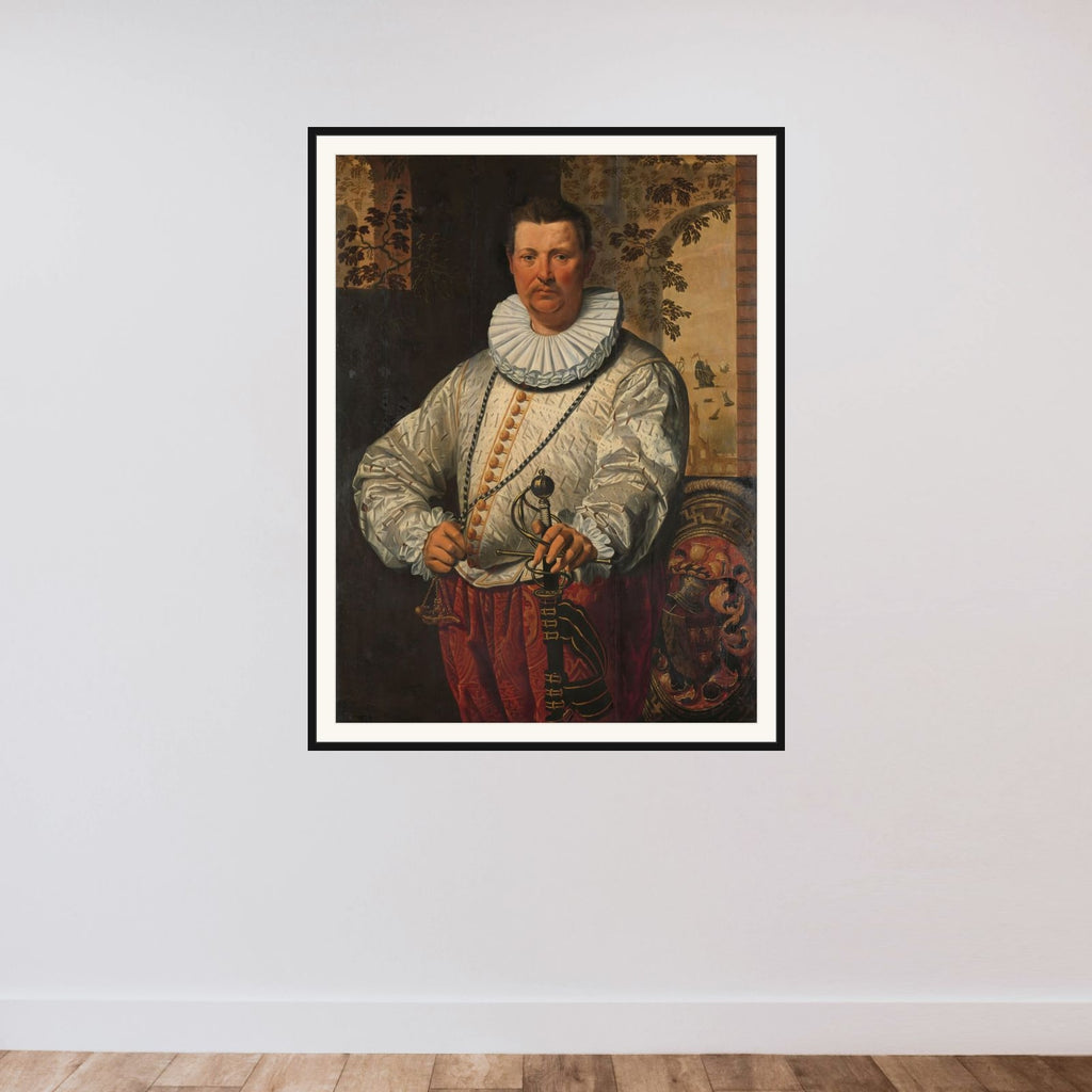 Portrait of a Dutch Admiral of the Fleet framed — shown to scale