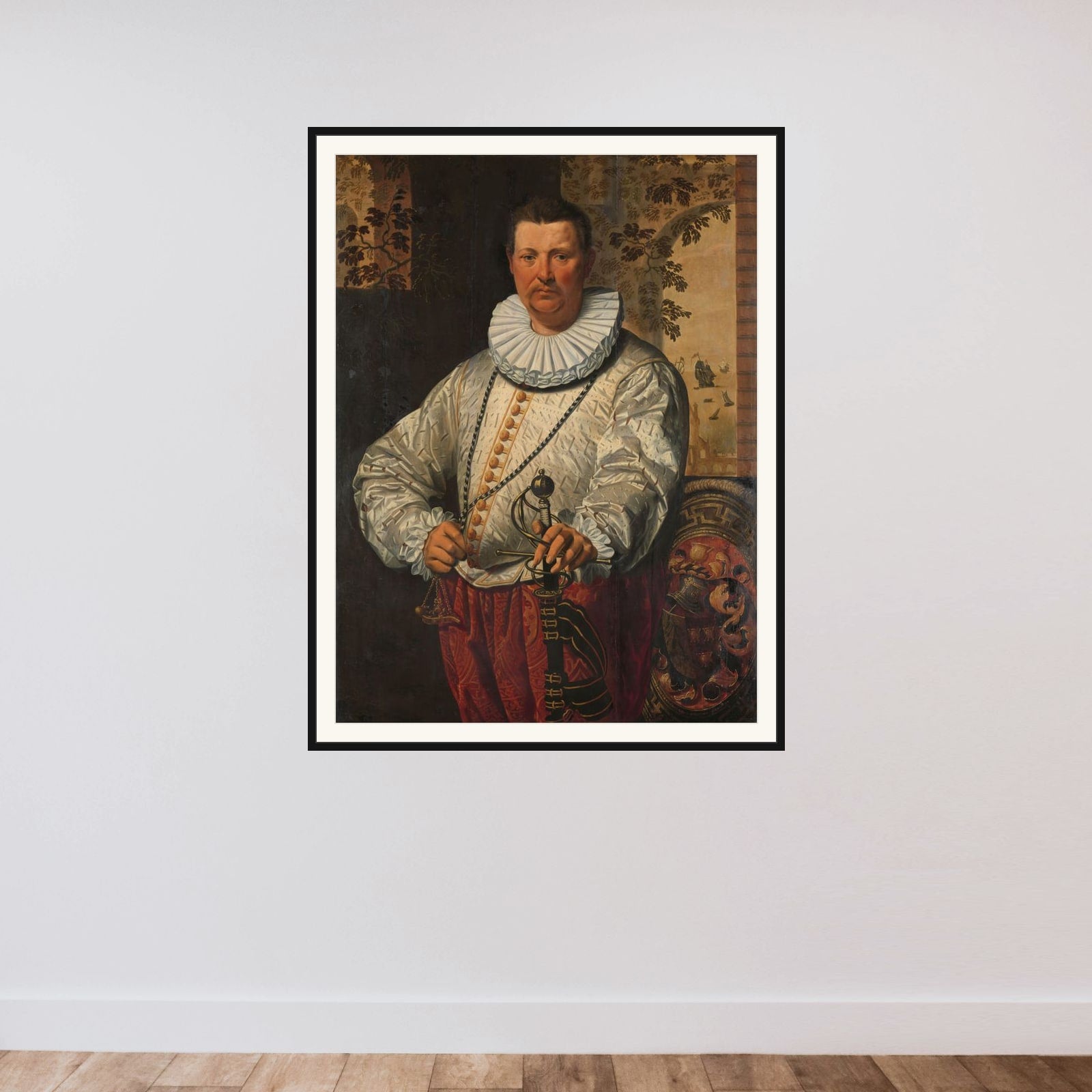 Portrait of a Dutch Admiral of the Fleet framed — shown to scale