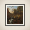 A waterfall framed