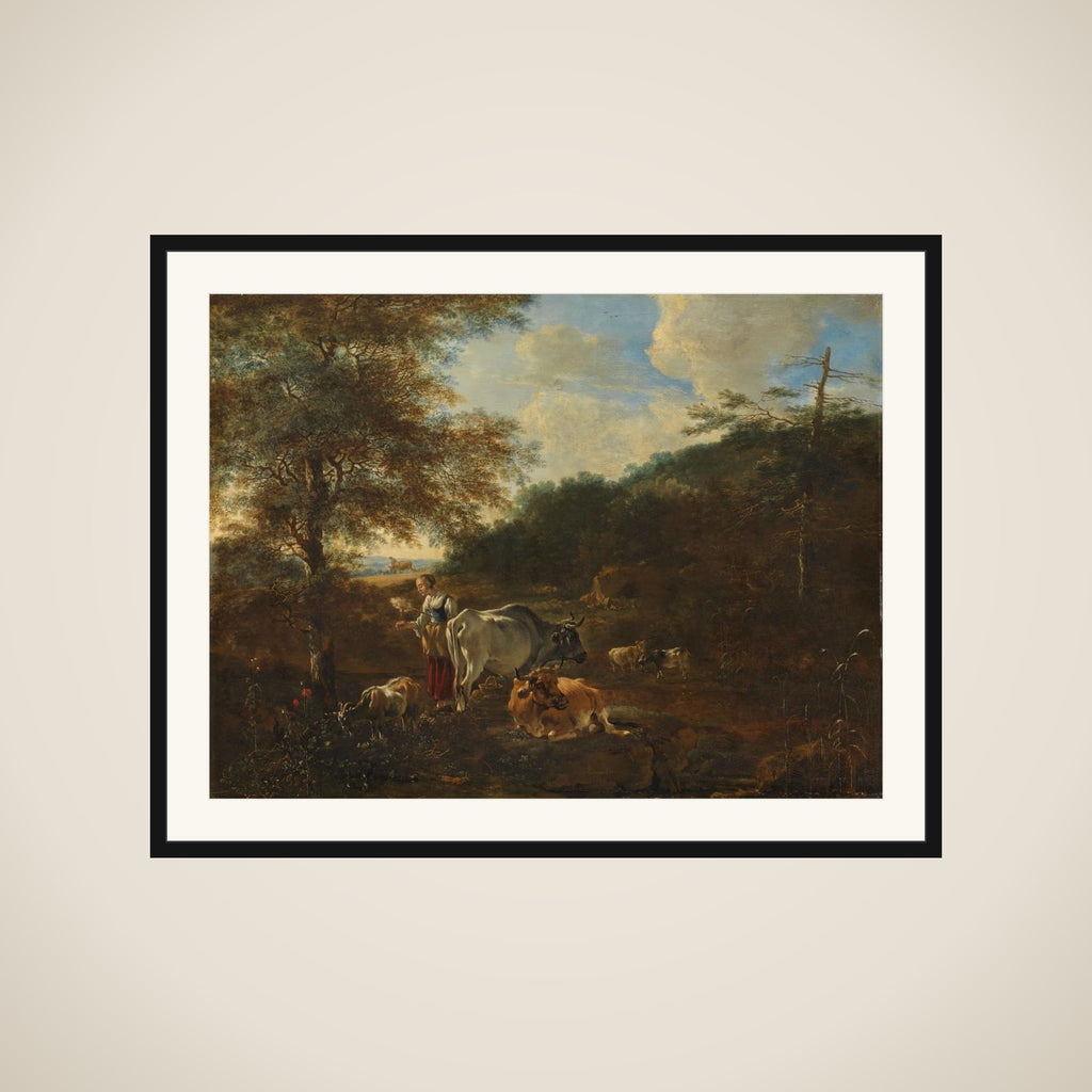 Landscape with cattle framed