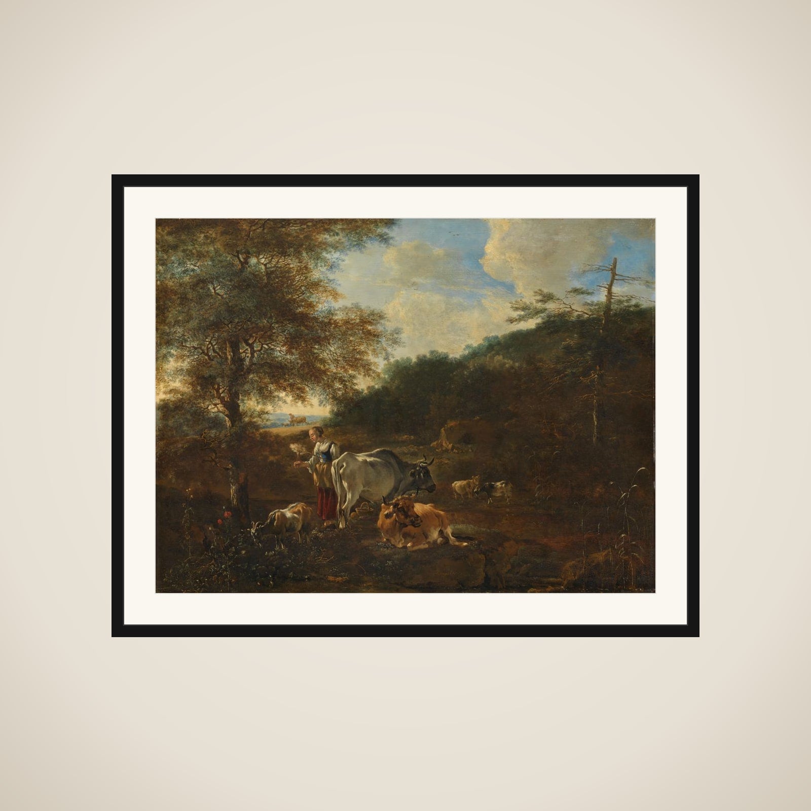 Landscape with cattle framed