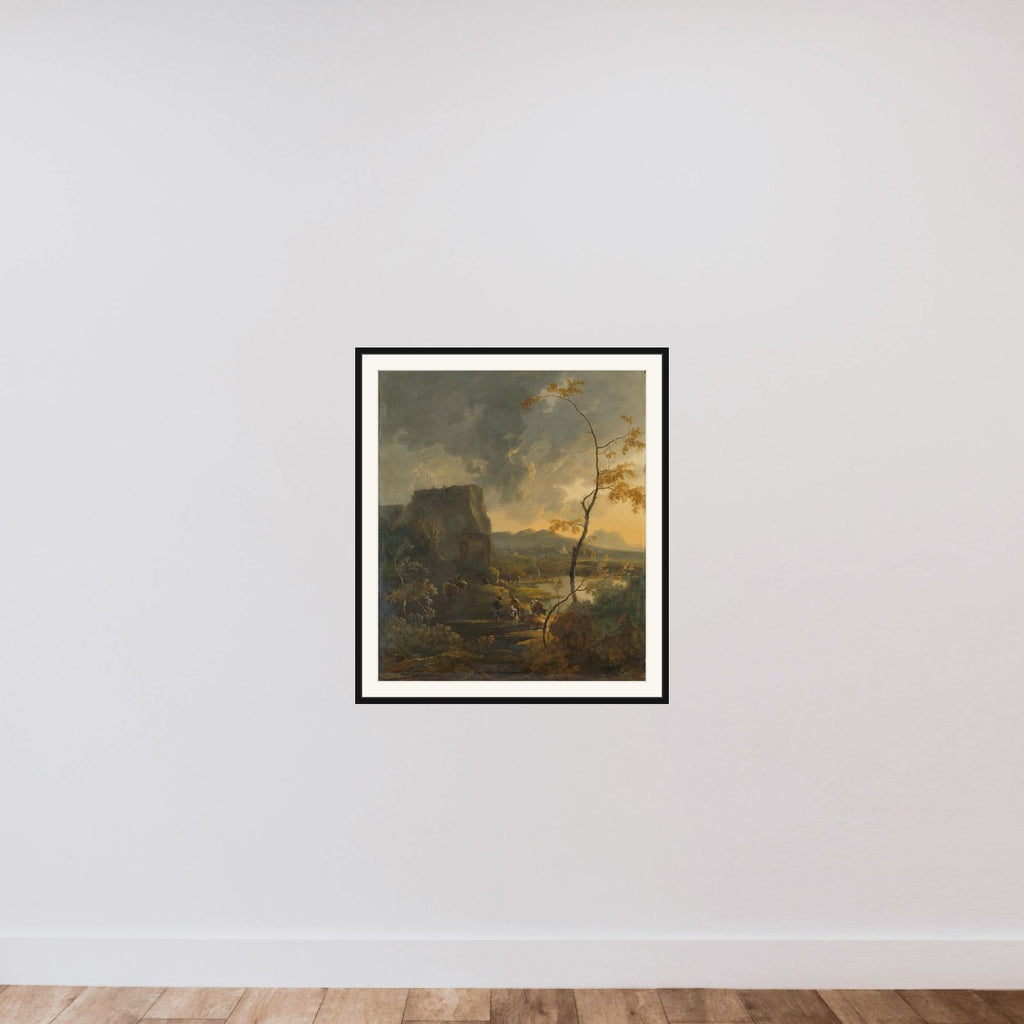 Italian Landscape with Ancient Tempietto framed — shown to scale