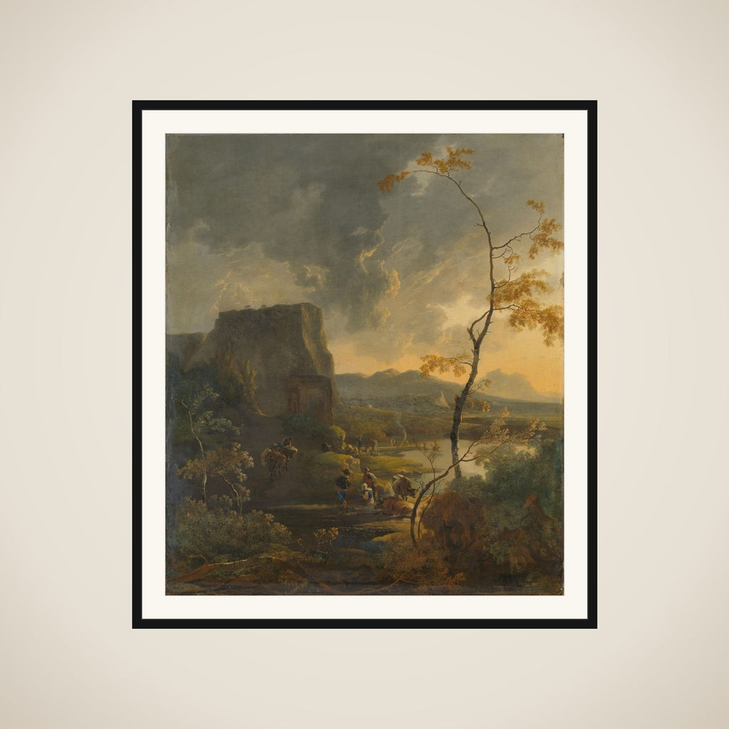 Italian Landscape with Ancient Tempietto framed