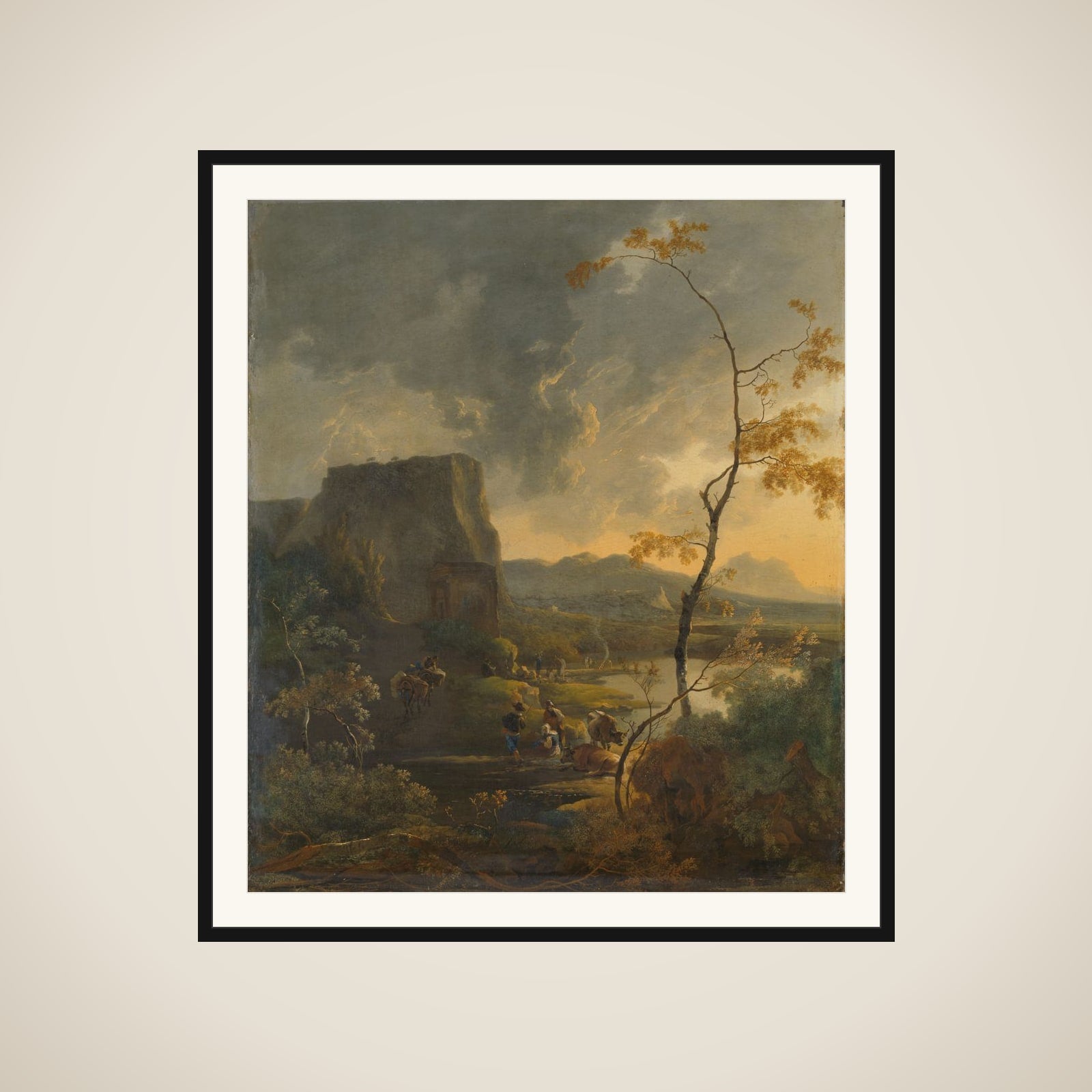 Italian Landscape with Ancient Tempietto framed