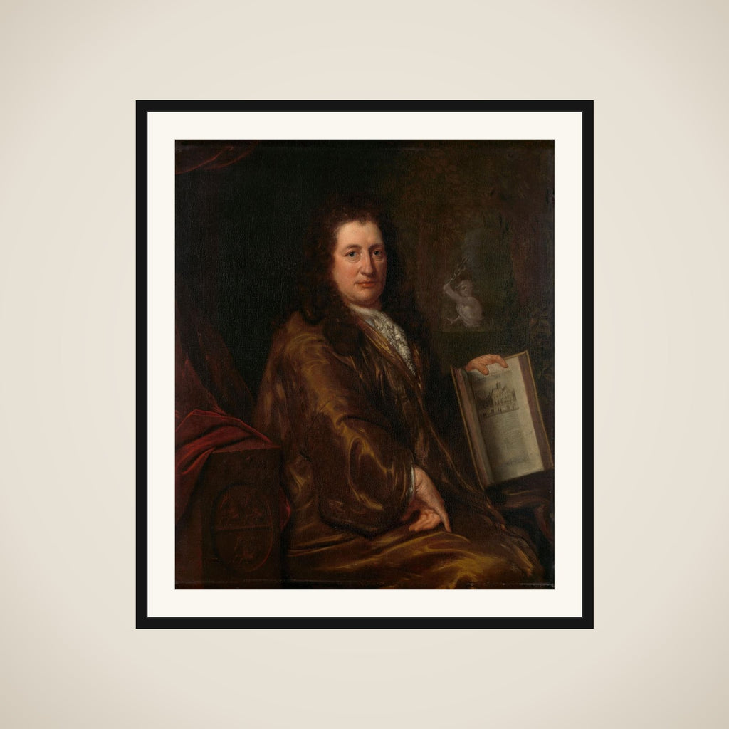 Portrait of Caspar Commelin, bookseller, newspaper publisher and author of the official history of Amsterdam 'Beschrijvinghe van Amsterdam'of 1693 framed