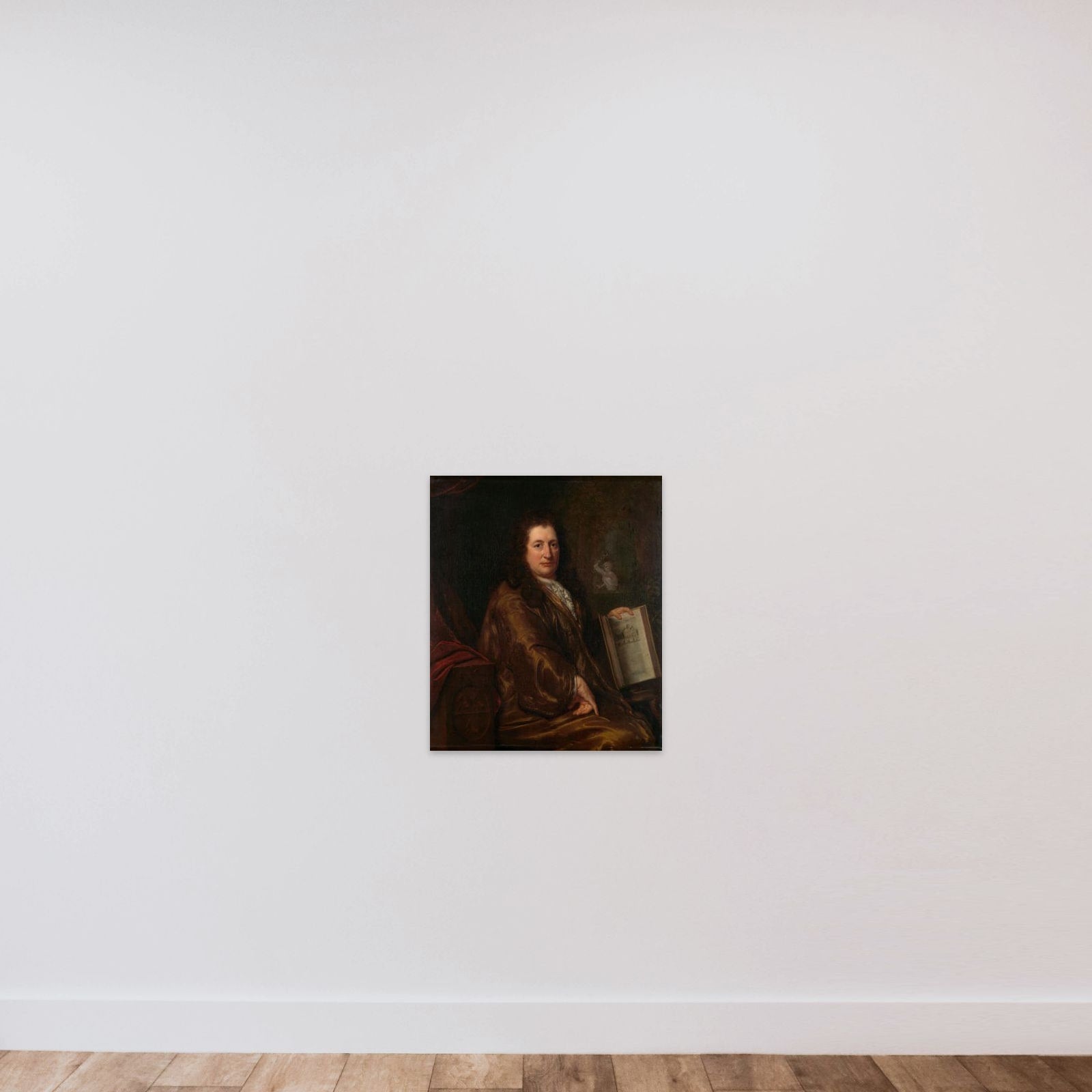 Portrait of Caspar Commelin, bookseller, newspaper publisher and author of the official history of Amsterdam 'Beschrijvinghe van Amsterdam'of 1693 unframed — shown to scale