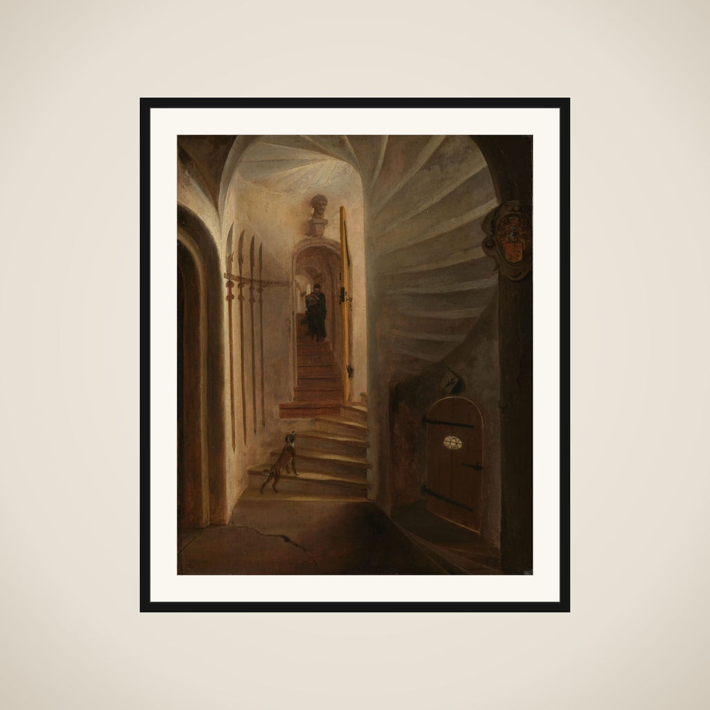 Portal of a stairway tower, with a man descending the stairs: presumably the moment before the assassination of William the Silent in the Ptinsenhof, Delft framed