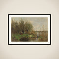 Ducks beside a duck shelter on a ditch framed