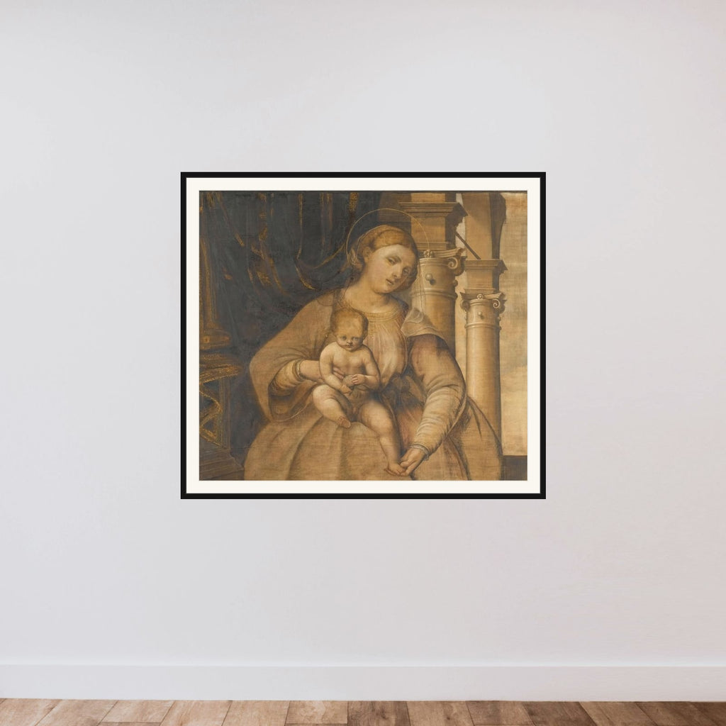 Virgin and Child framed — shown to scale