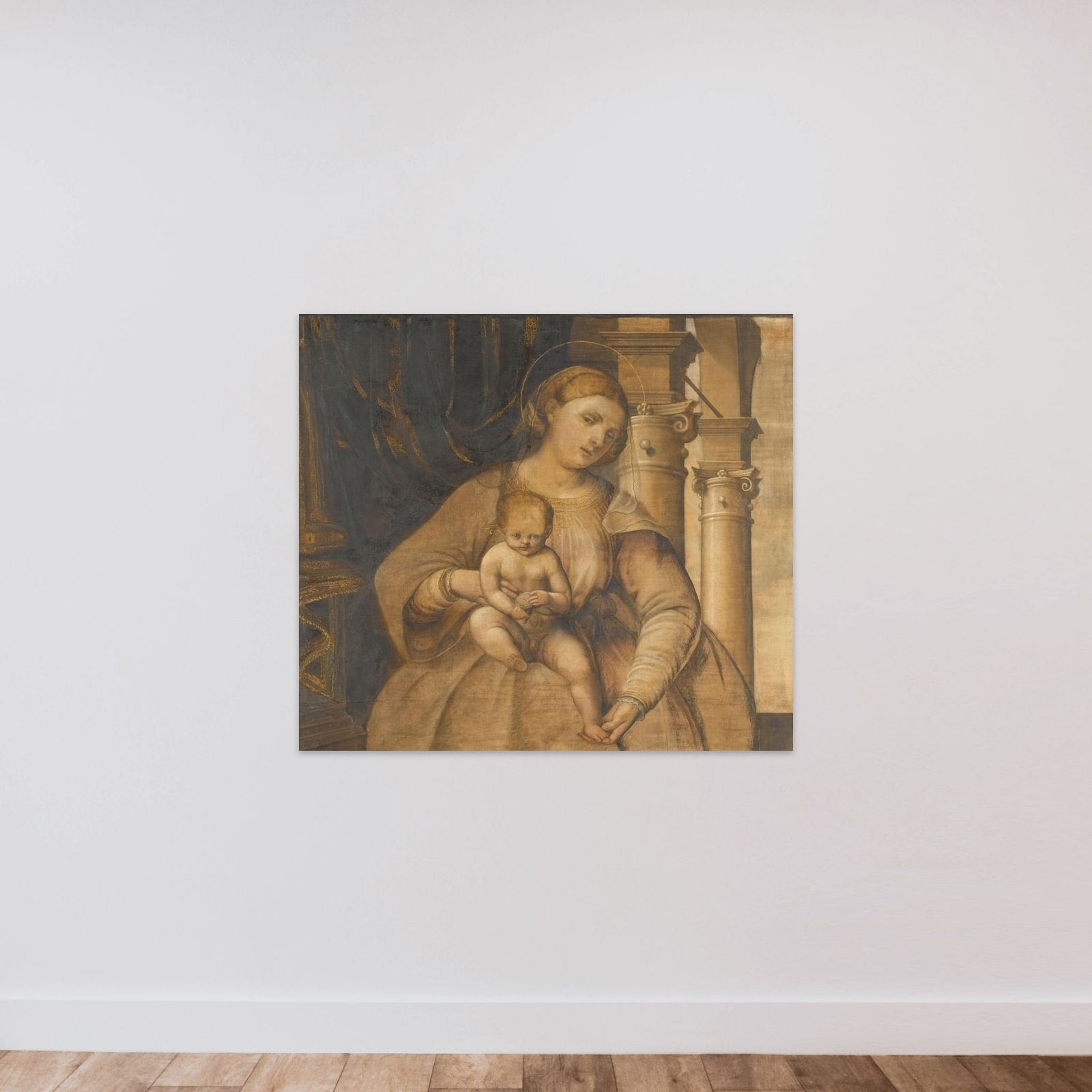 Virgin and Child unframed — shown to scale