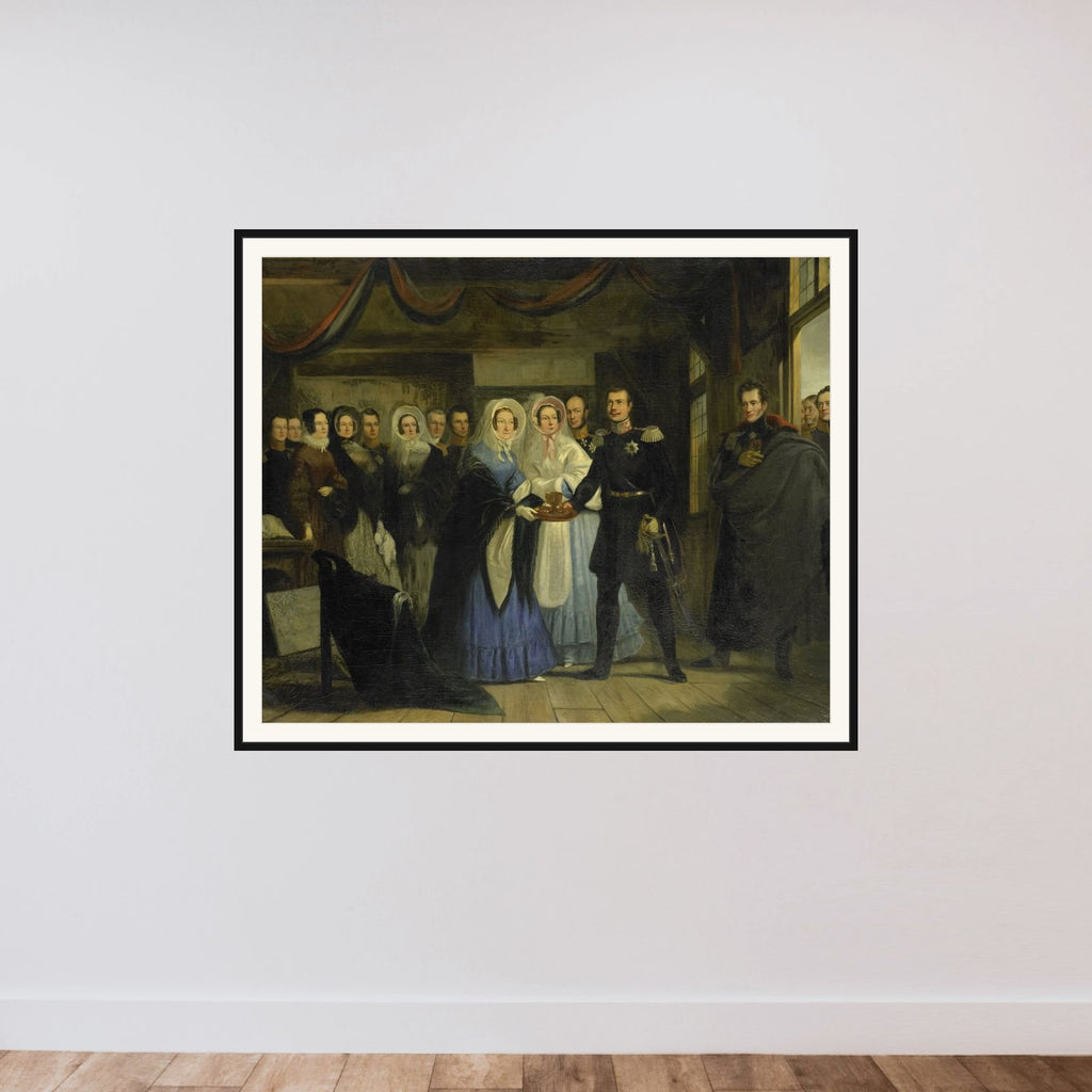 The Princess of Orange Receiving Alexander II (1818-1881), Grand Duke and Heir to the Throne of Russia, in the Czar Peter's House in Zaandam, 17 April 1839 framed — shown to scale