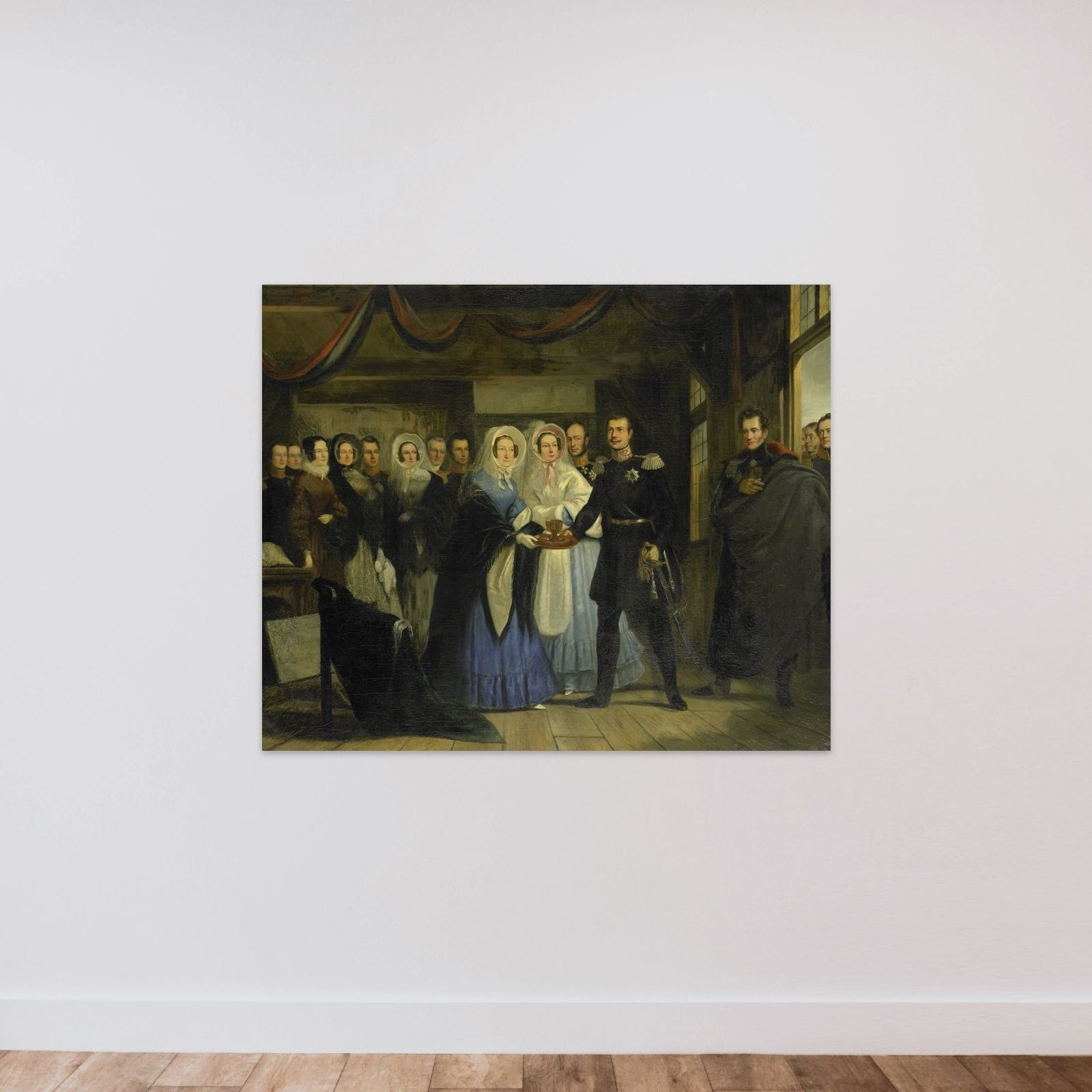 The Princess of Orange Receiving Alexander II (1818-1881), Grand Duke and Heir to the Throne of Russia, in the Czar Peter's House in Zaandam, 17 April 1839 unframed — shown to scale