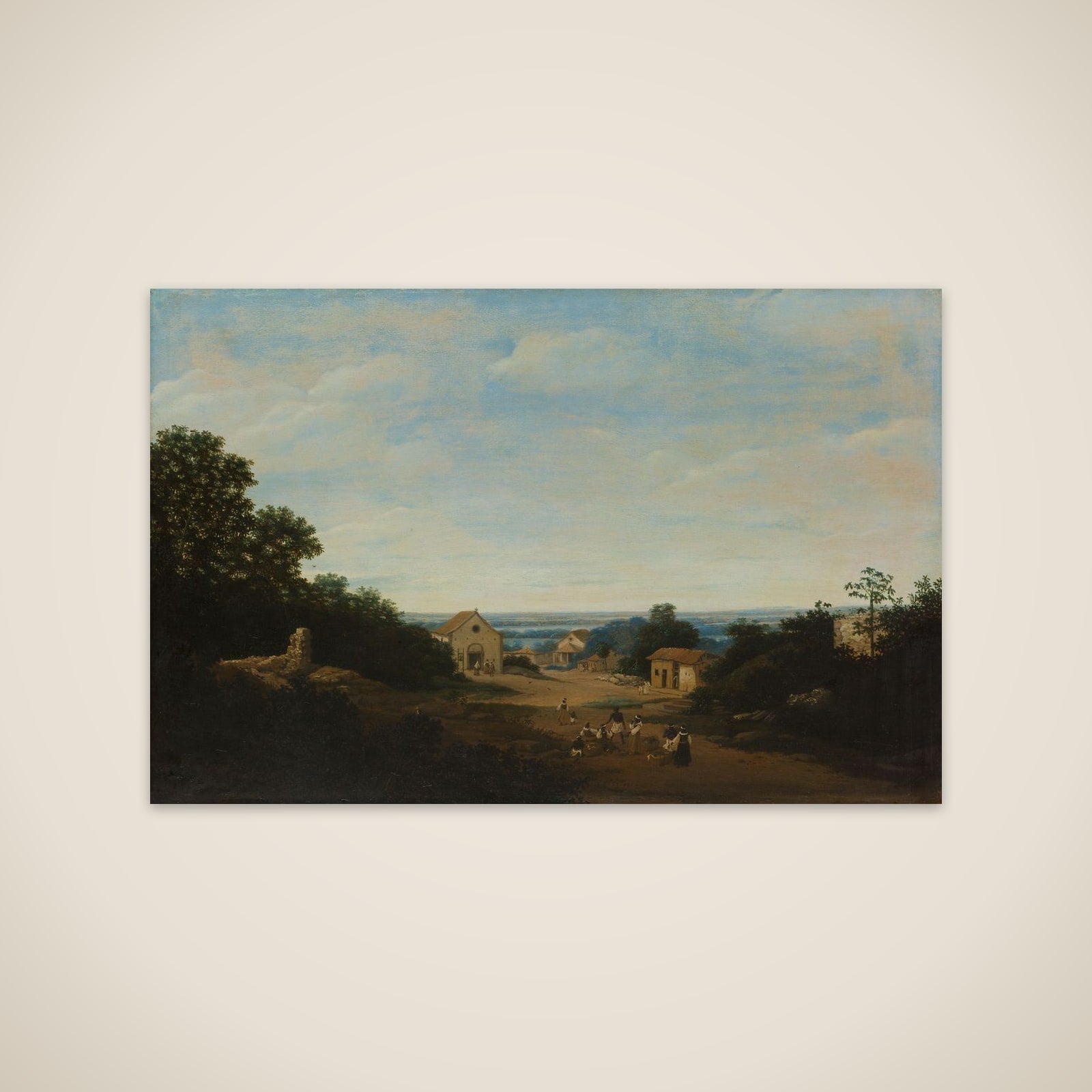 Brazilian landscape with the village of Igaraçú. To the left the church of Sts Cosmas and Damian unframed print
