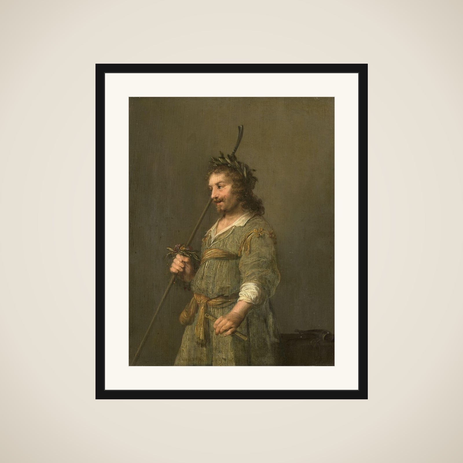 Portrait of a man dressed as a shepherd: known as the portrait of Joost van den Vondel (1587-1679) framed