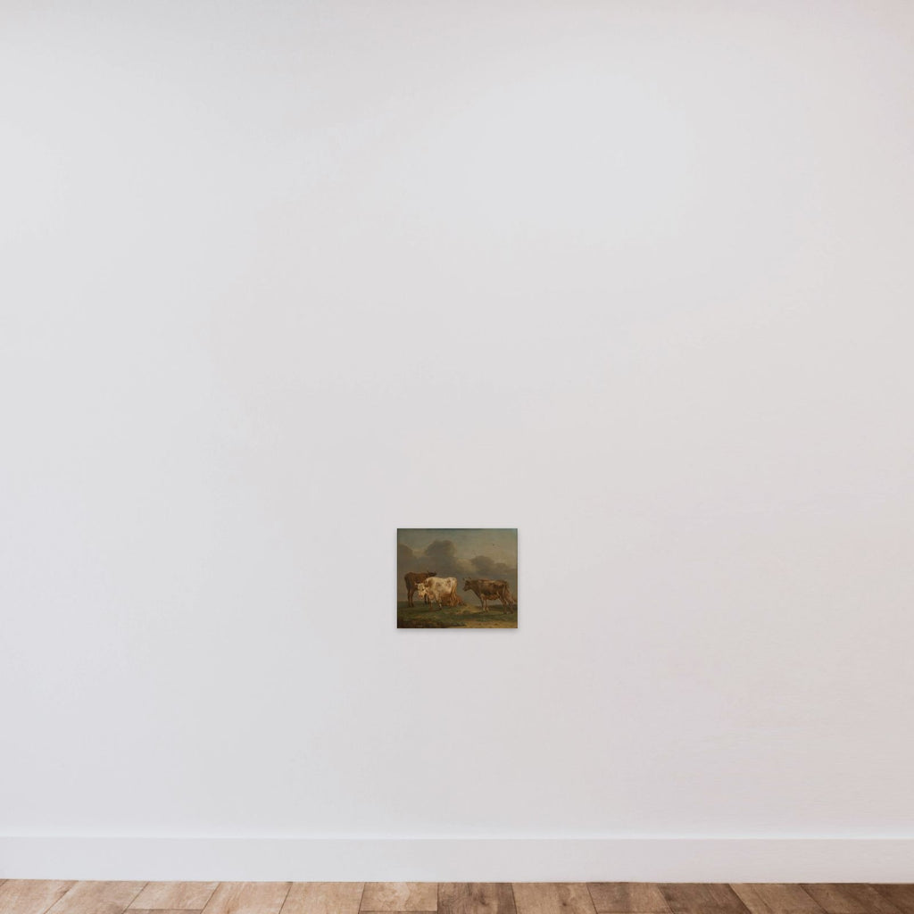 Four Young Bulls in a Meadow unframed — shown to scale