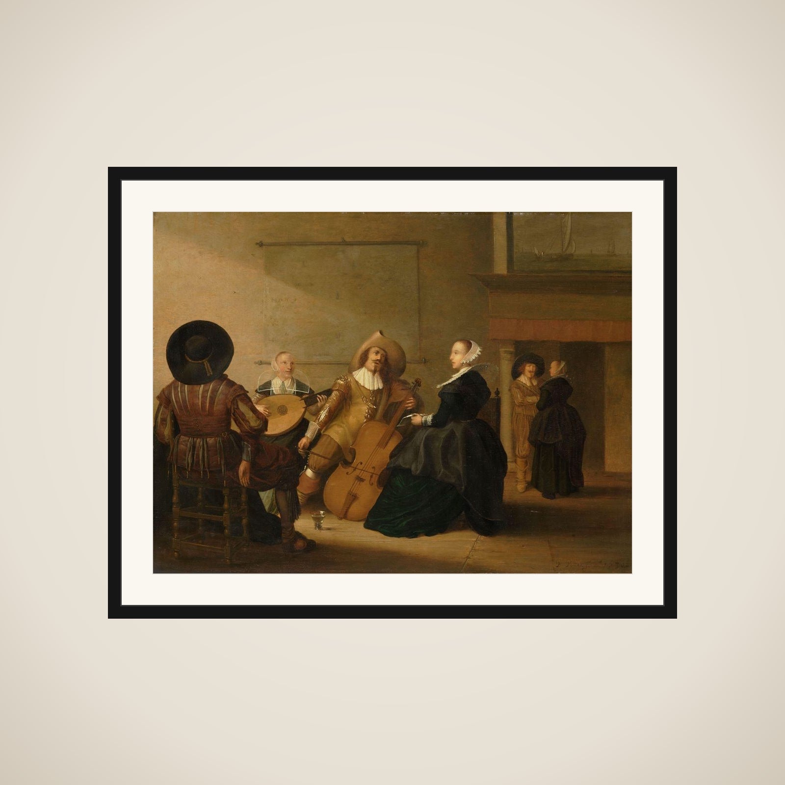 A Musical Company in an Interior framed