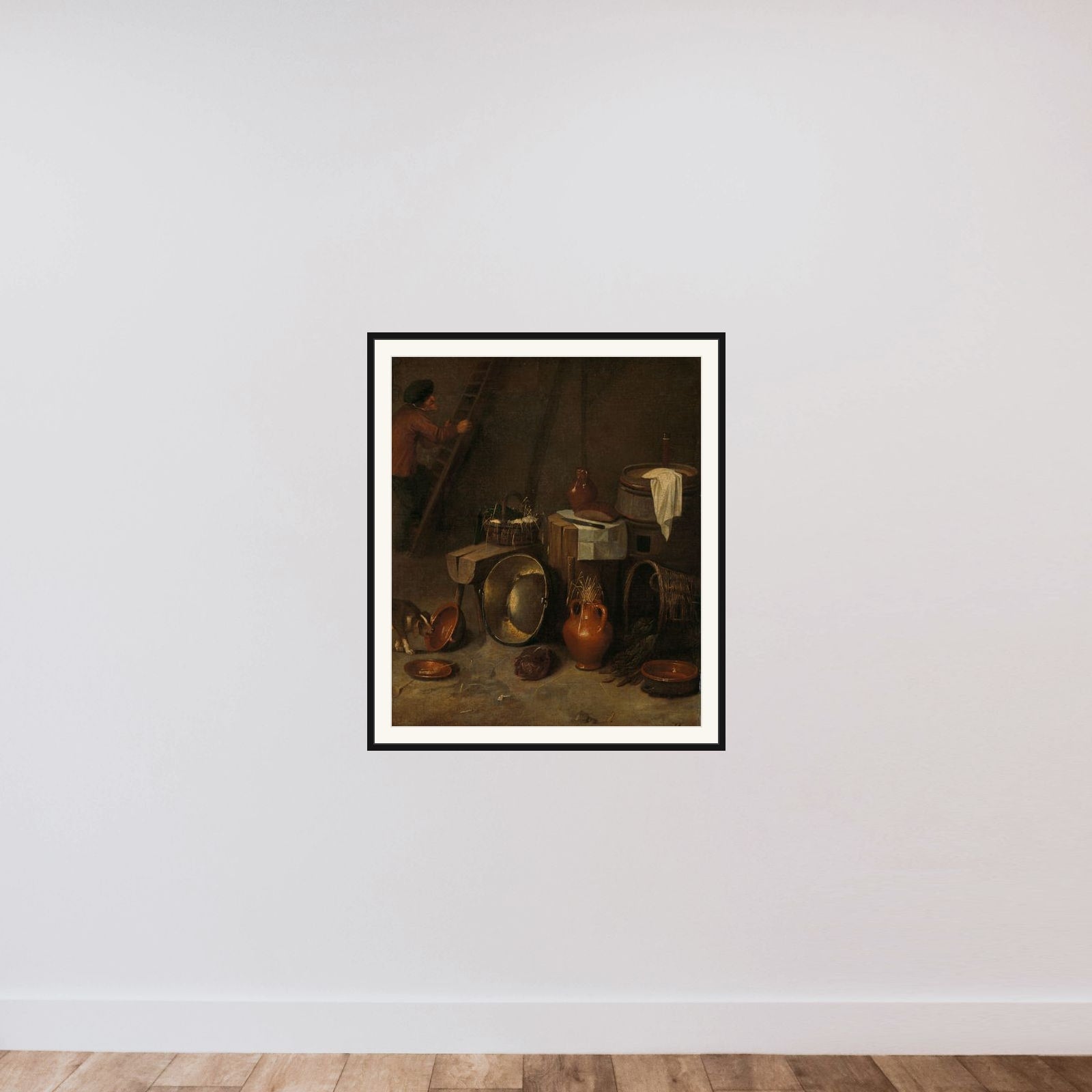 Still life in a stable framed — shown to scale