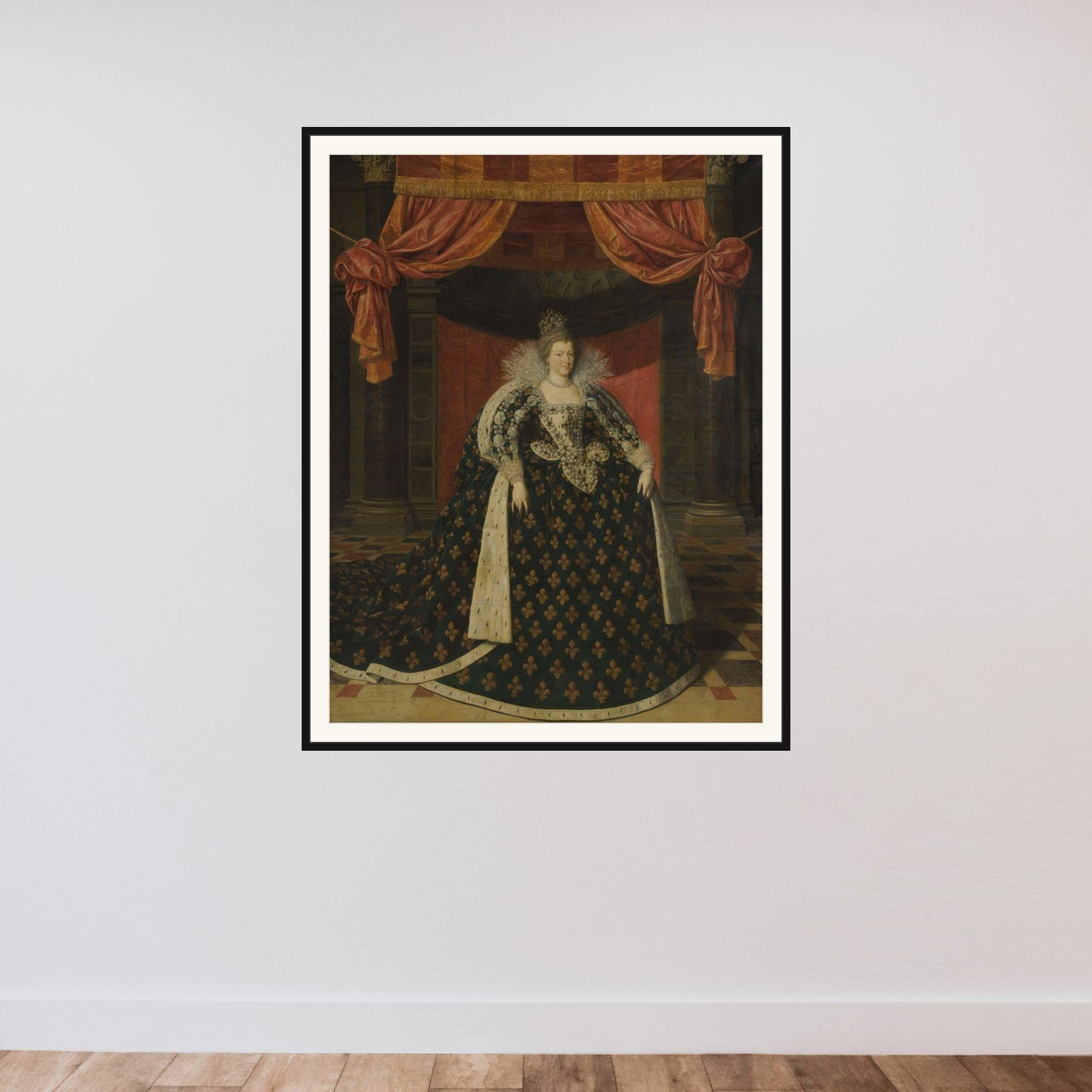 Portrait of Marie de Médicis (1575-1642), Queen of France, in Robes of State framed — shown to scale