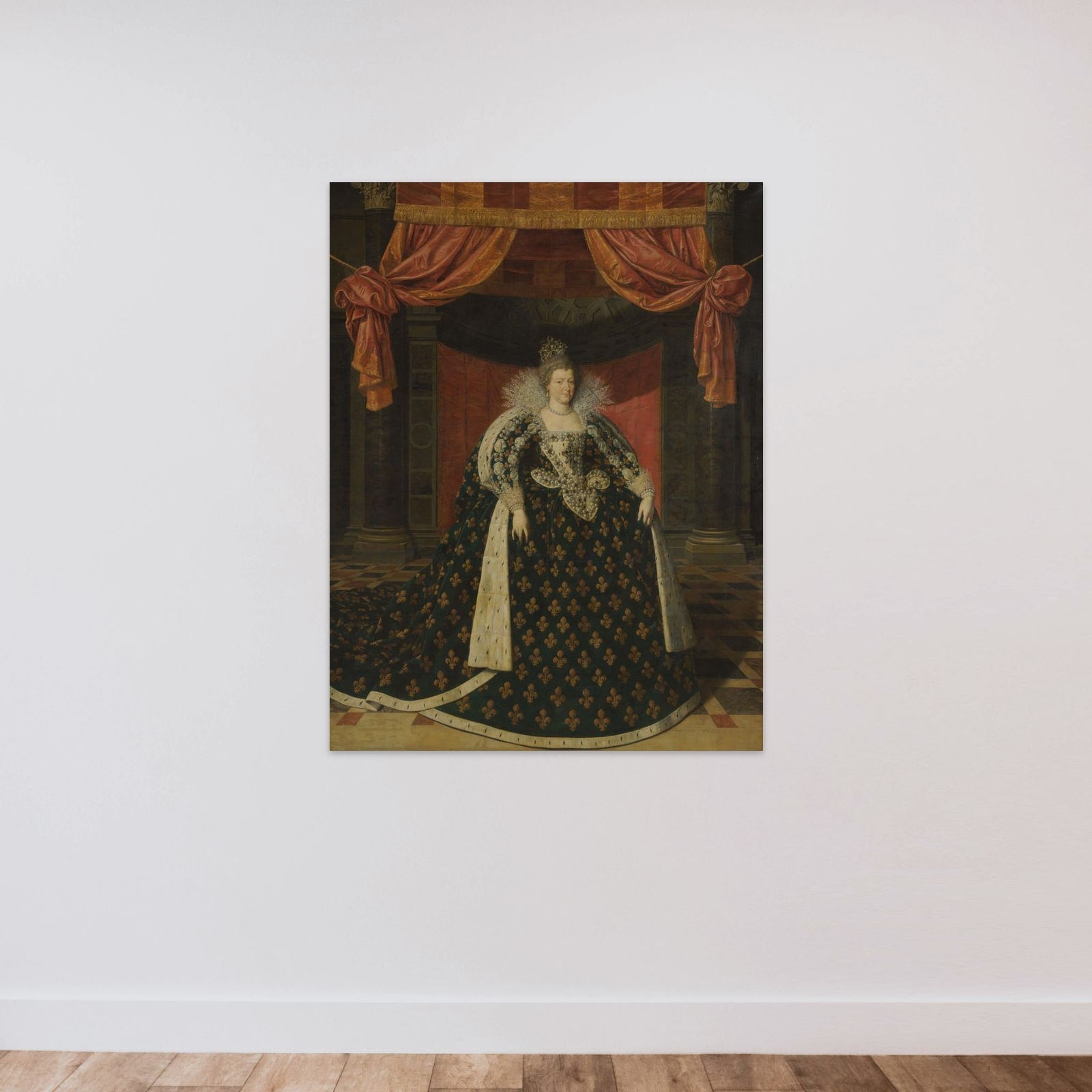 Portrait of Marie de Médicis (1575-1642), Queen of France, in Robes of State unframed — shown to scale
