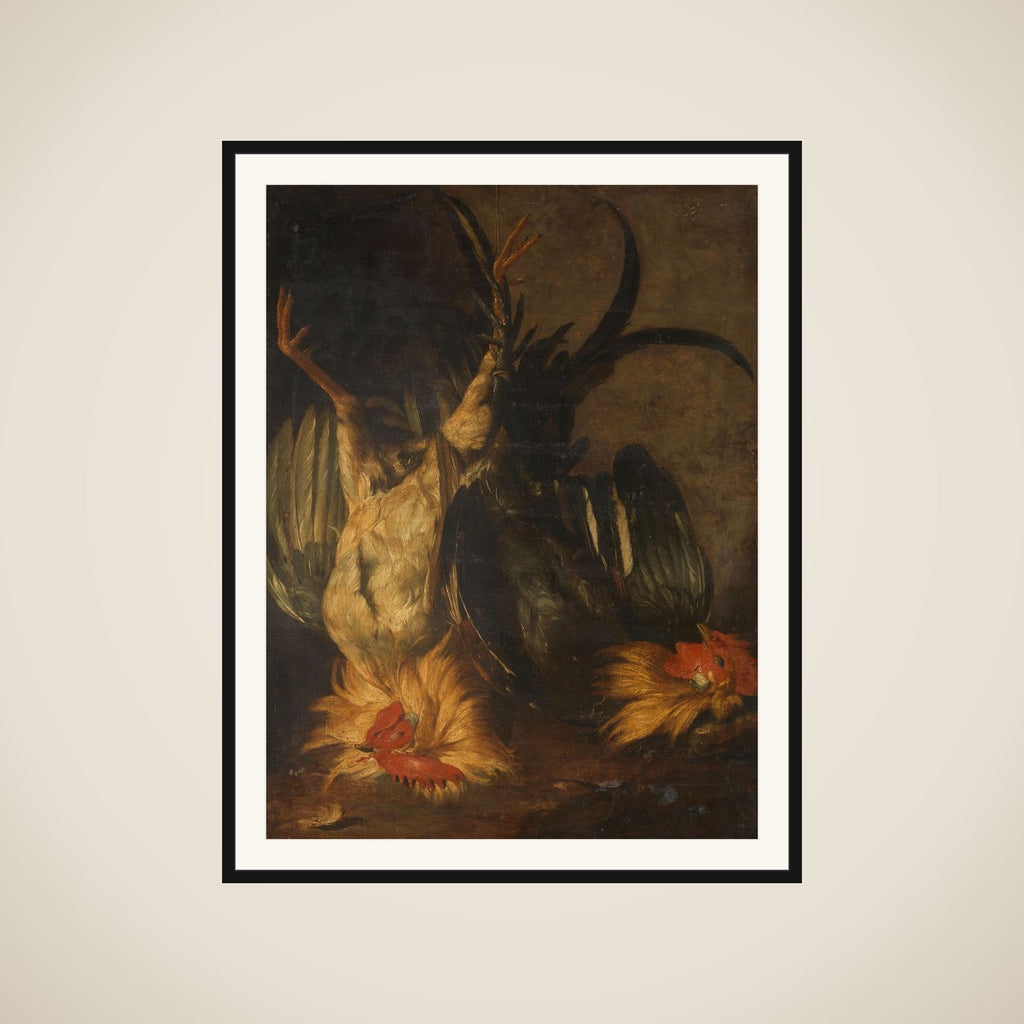 Dead roosters framed