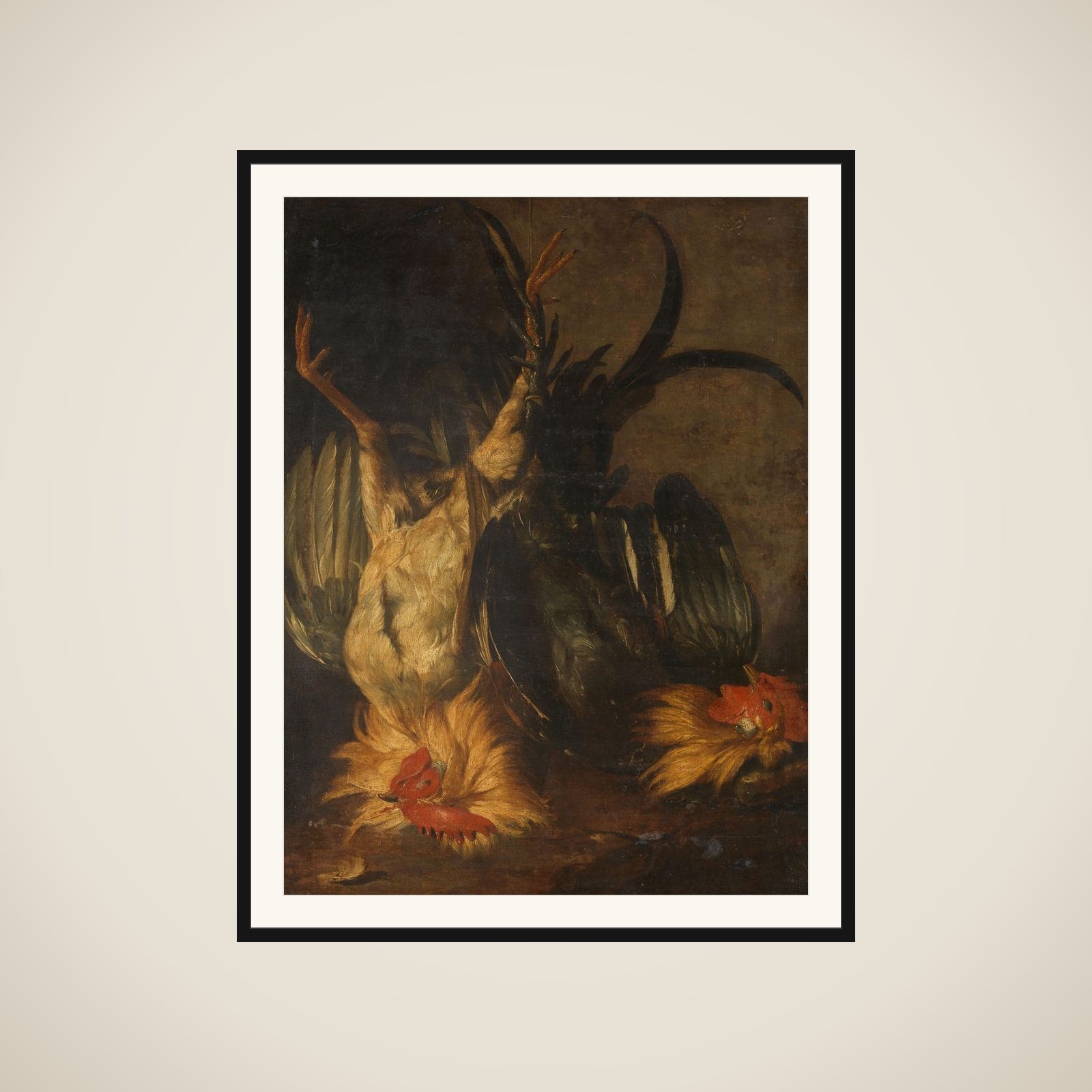 Dead roosters framed