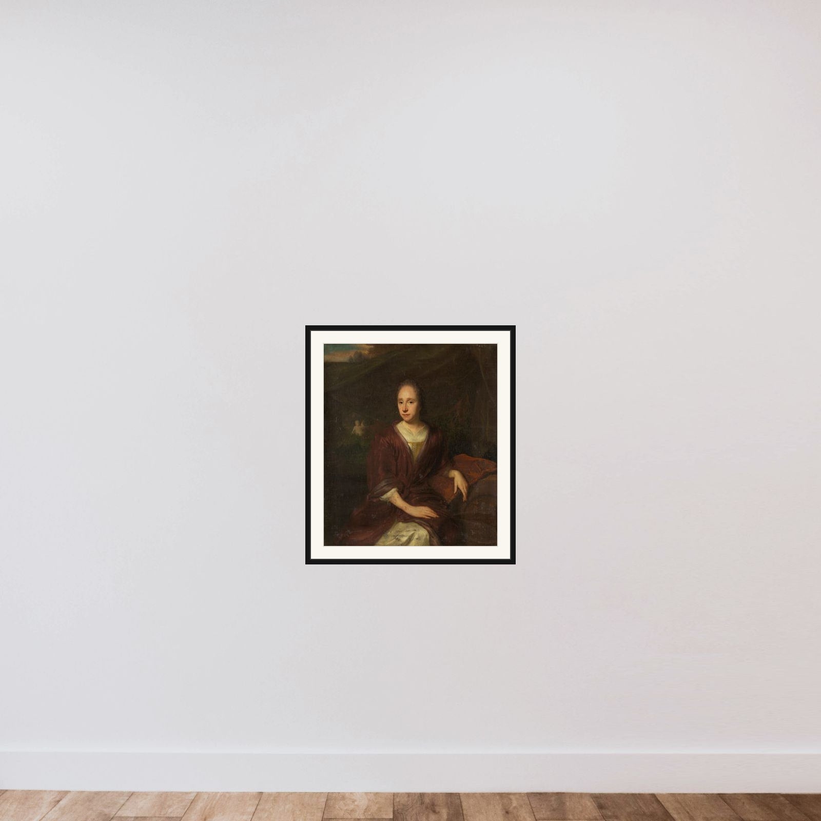 Portrait of Margaretha Nelis (1652-17050, second wife of Casparus Commelin framed — shown to scale