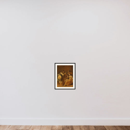 Card Players with Woman Smoking a Pipe framed — shown to scale