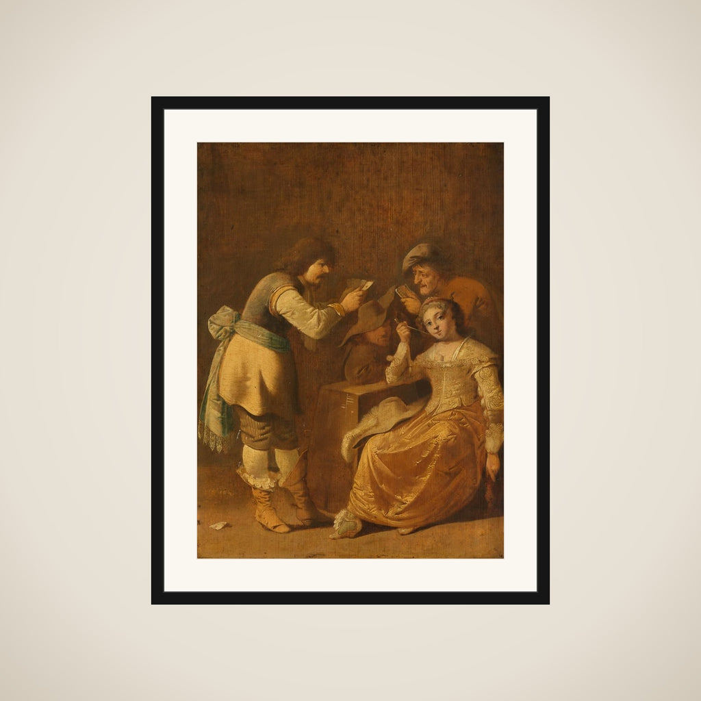 Card Players with Woman Smoking a Pipe framed