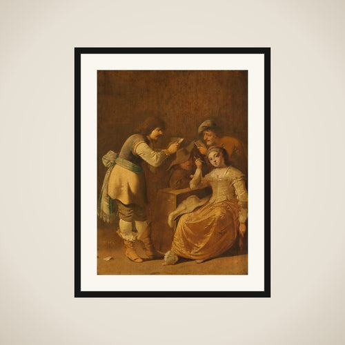Card Players with Woman Smoking a Pipe framed