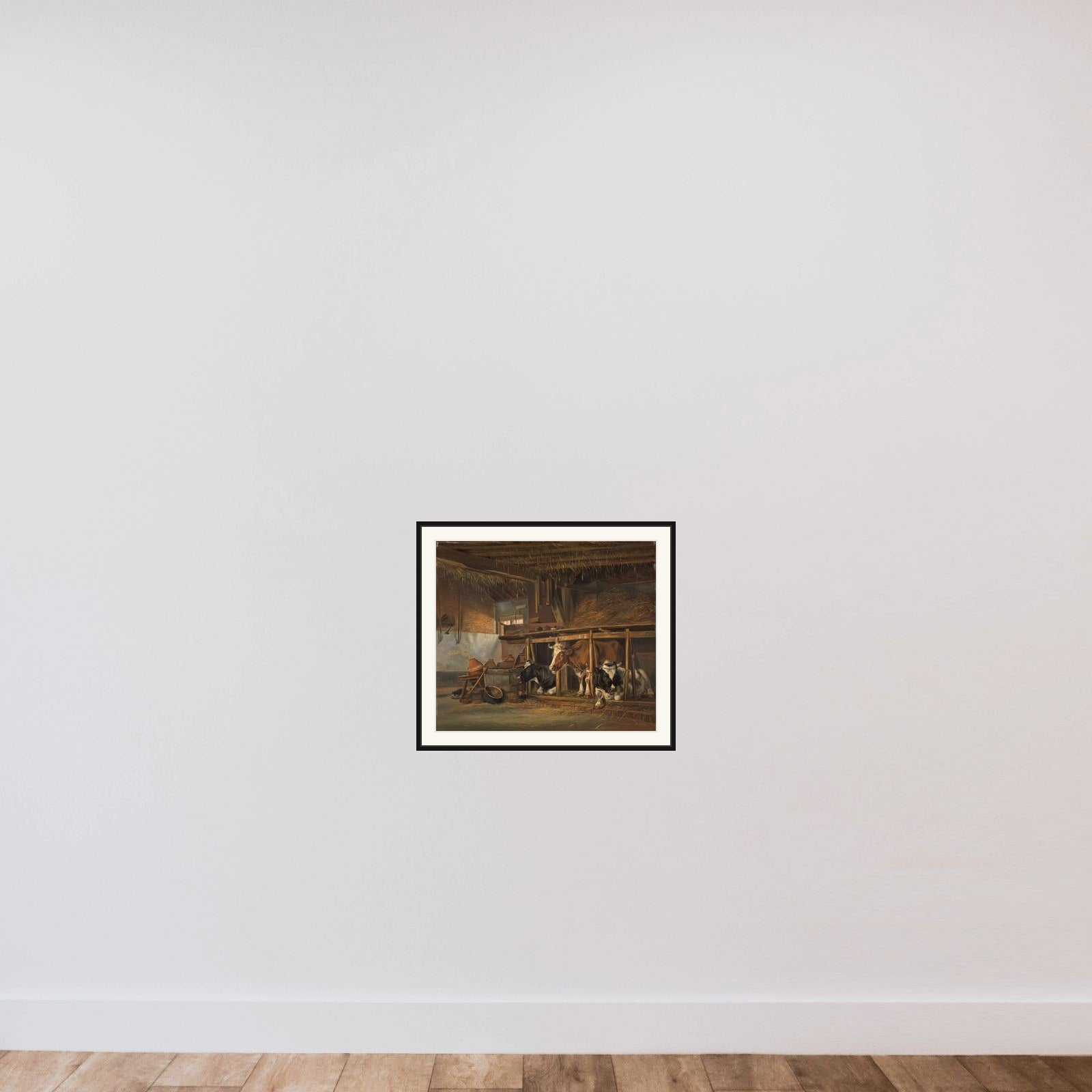Cows in a Stable framed — shown to scale